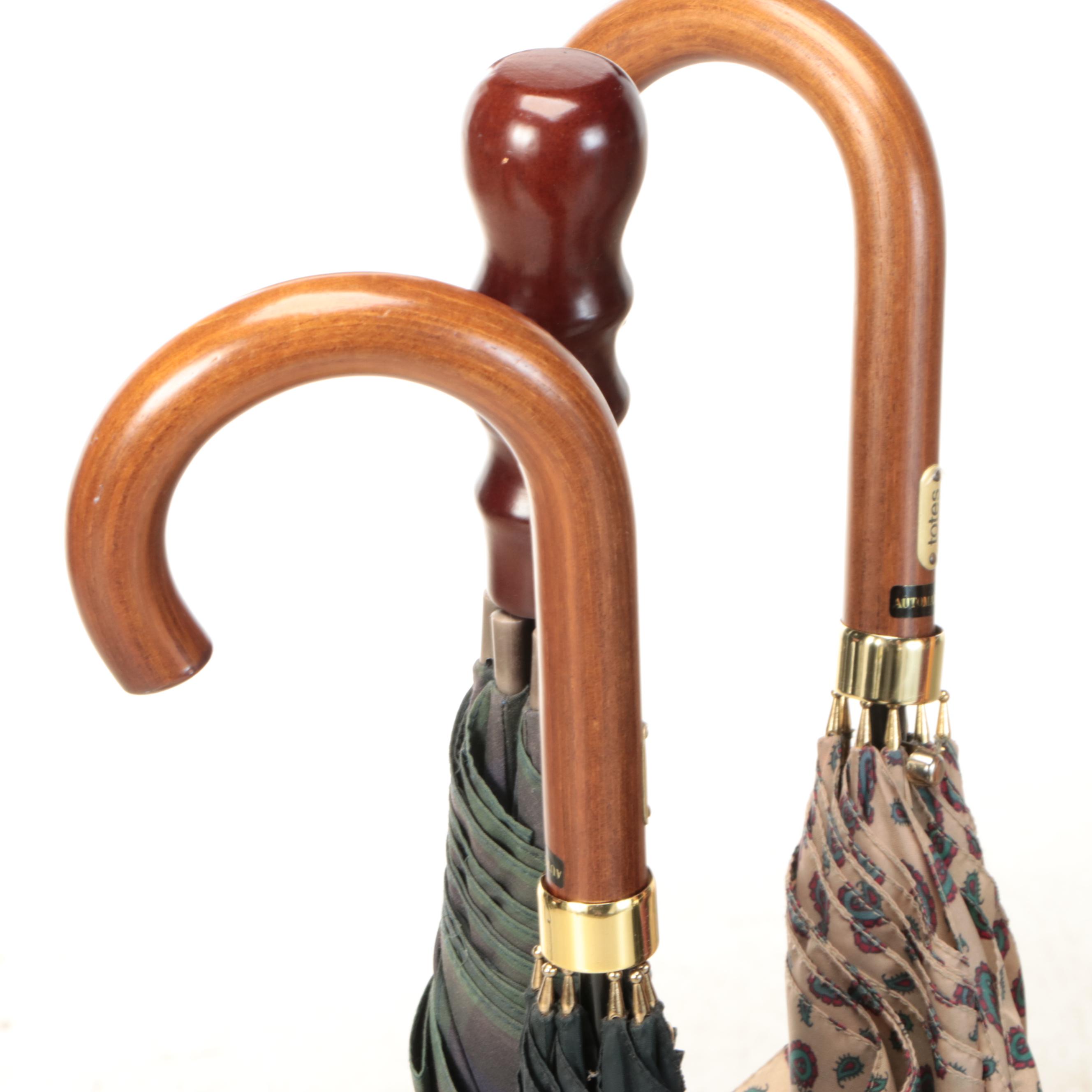 Brass and Cast Iron Umbrella Stand with Ralph Lauren, Totes, and More Umbrellas