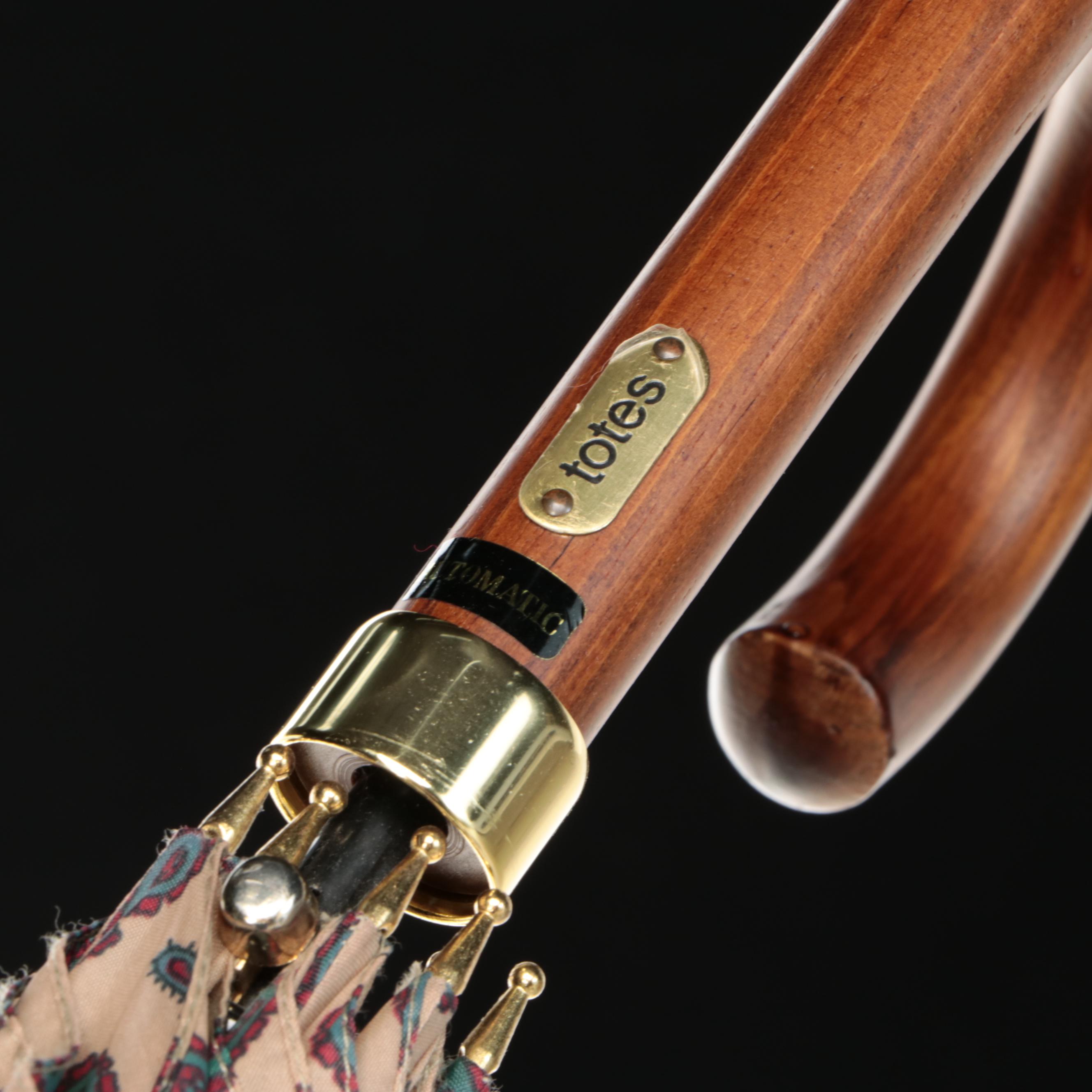 Brass and Cast Iron Umbrella Stand with Ralph Lauren, Totes, and More Umbrellas