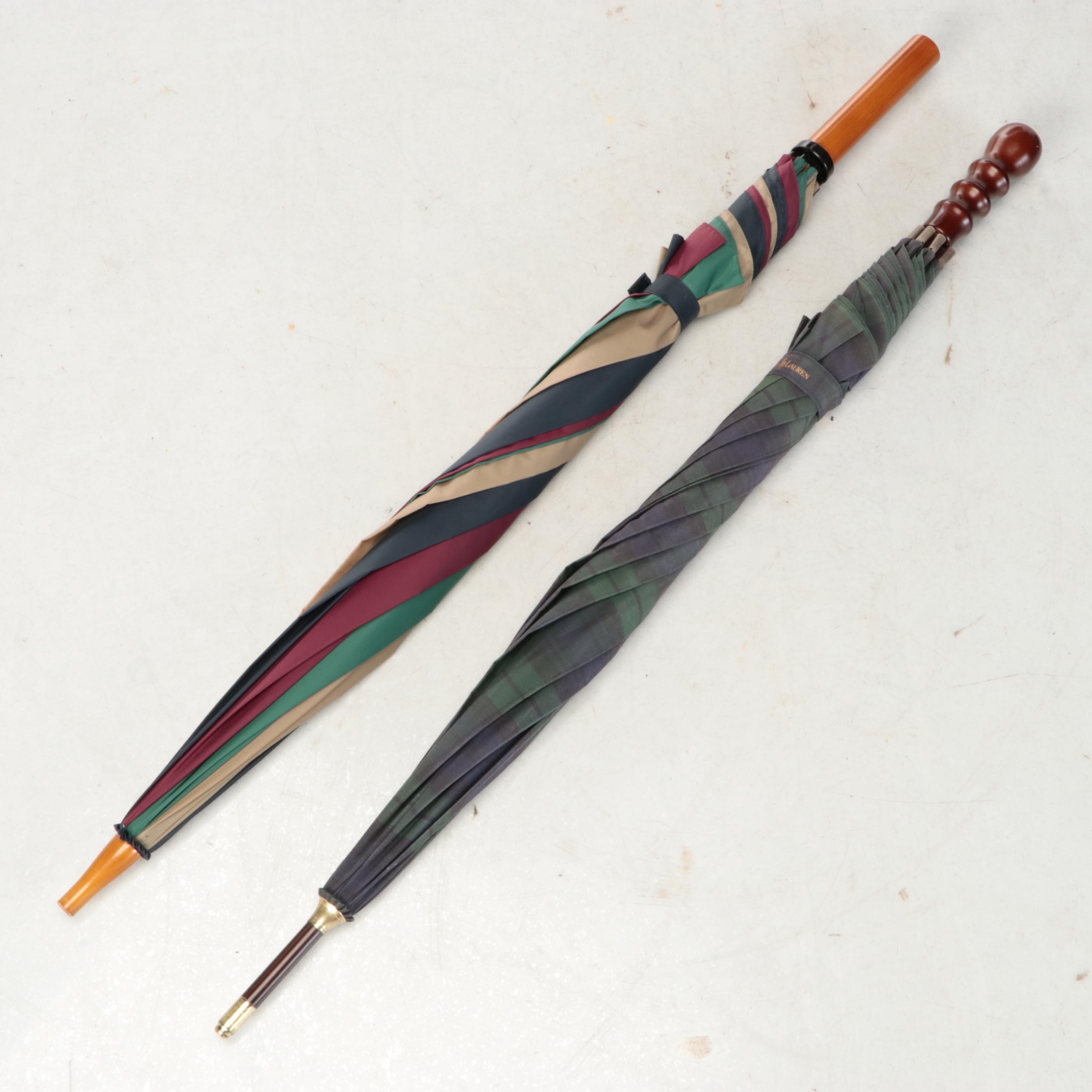 Brass and Cast Iron Umbrella Stand with Ralph Lauren, Totes, and More Umbrellas