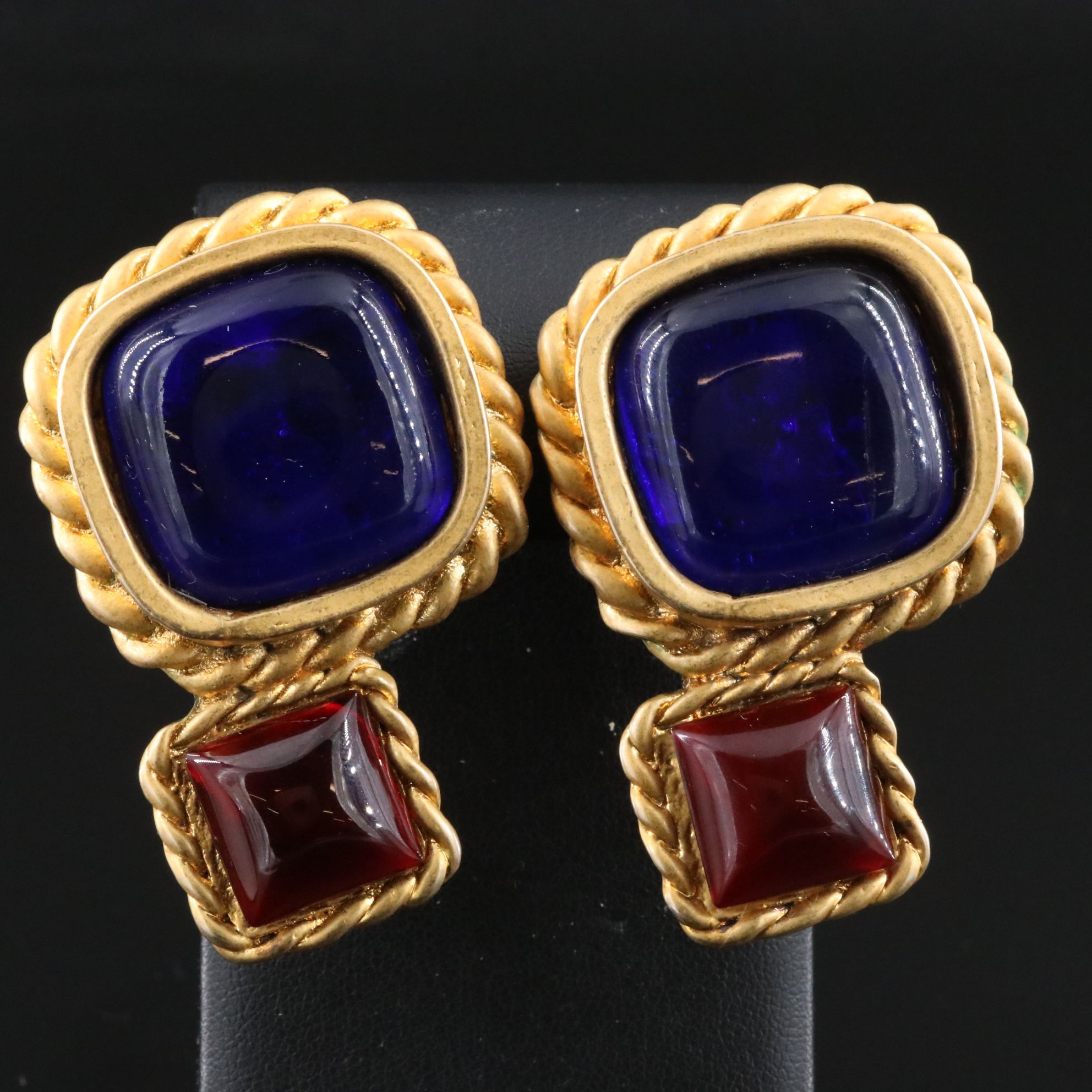 Chanel Gripoix Glass Large Clip Earrings 1987