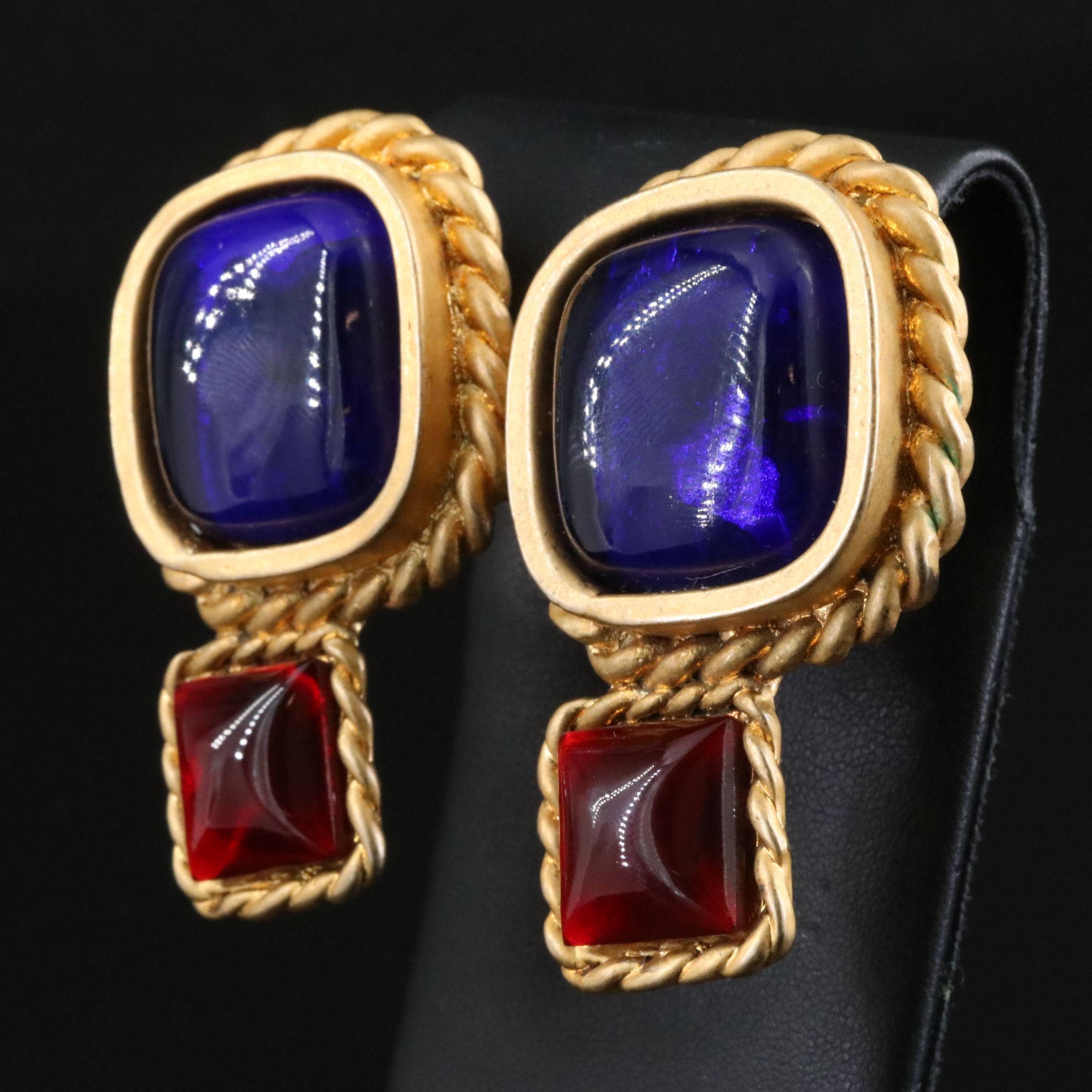 Chanel Gripoix Glass Large Clip Earrings 1987