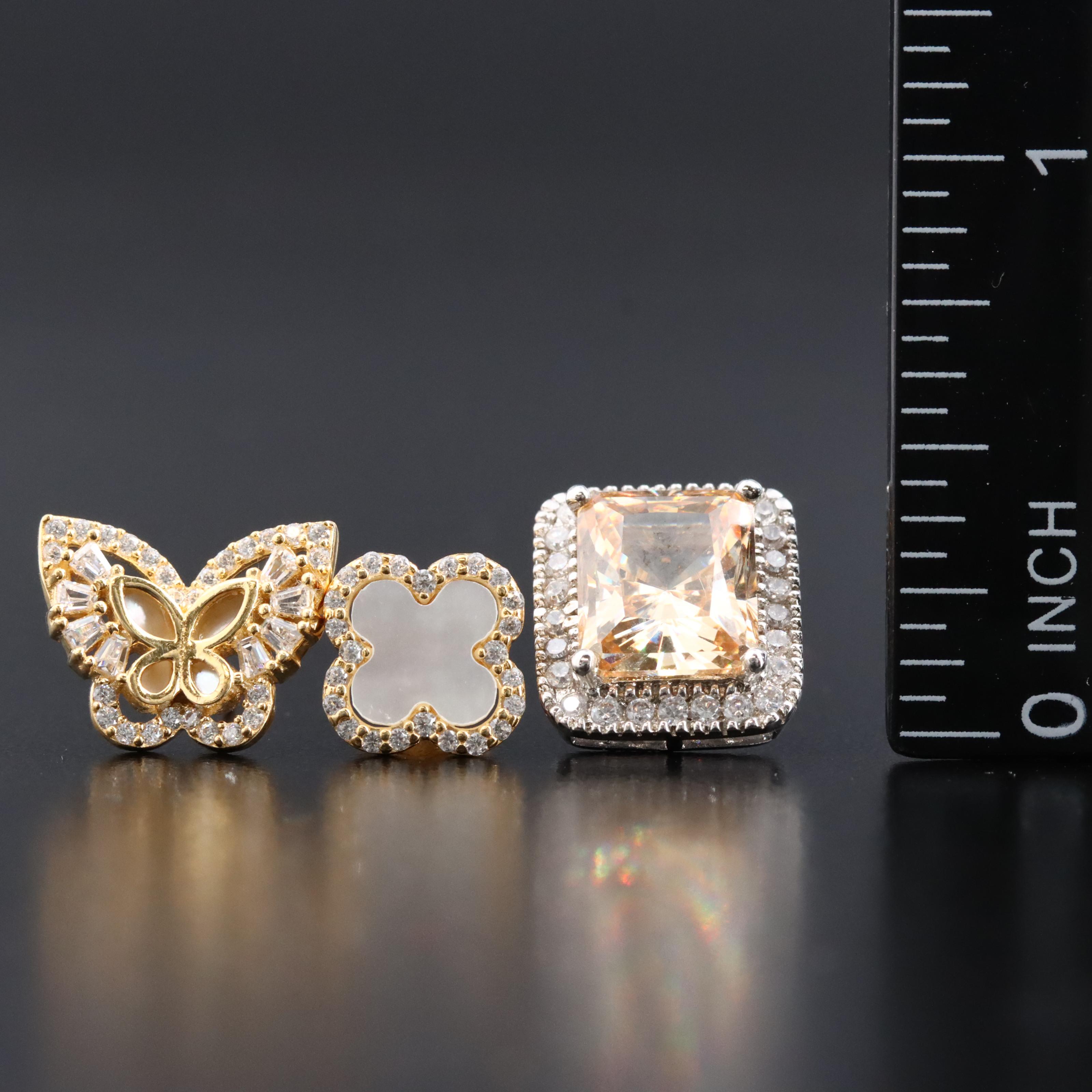 Sterling Mother-of-Pearl and CZ Earrings