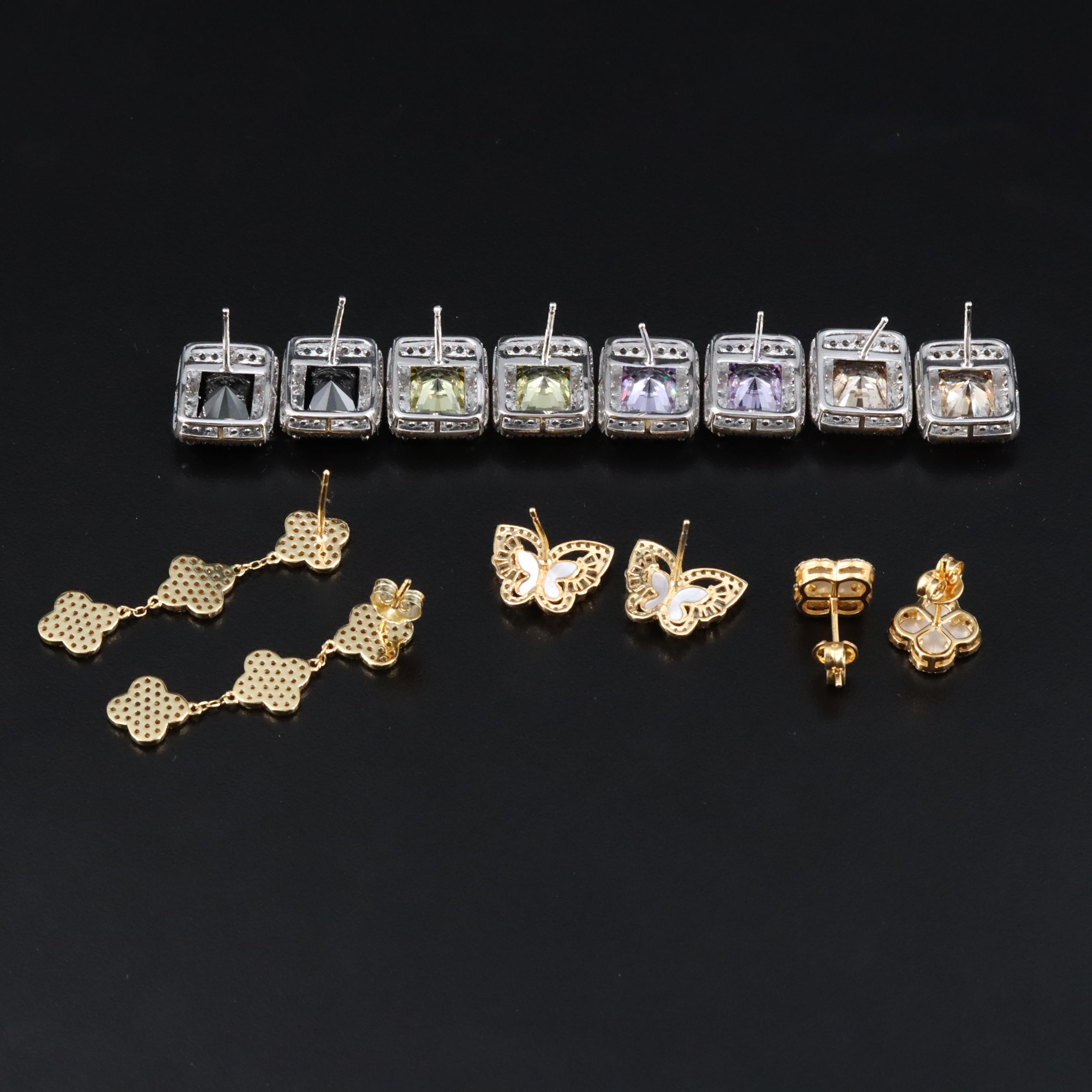 Sterling Mother-of-Pearl and CZ Earrings