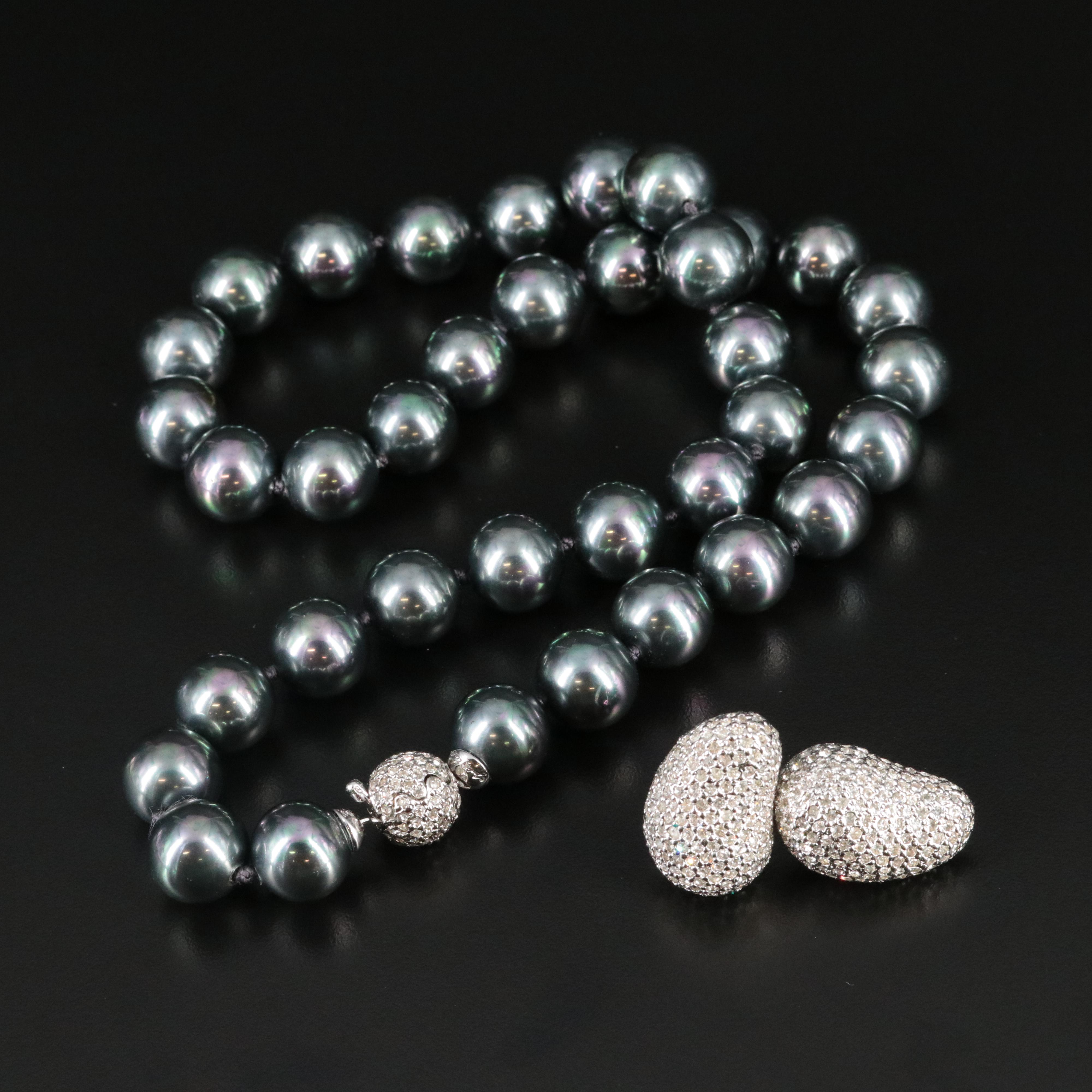 Judith Leiber Faux Pearl and Cubic Zirconia Necklace and Drop Earrings