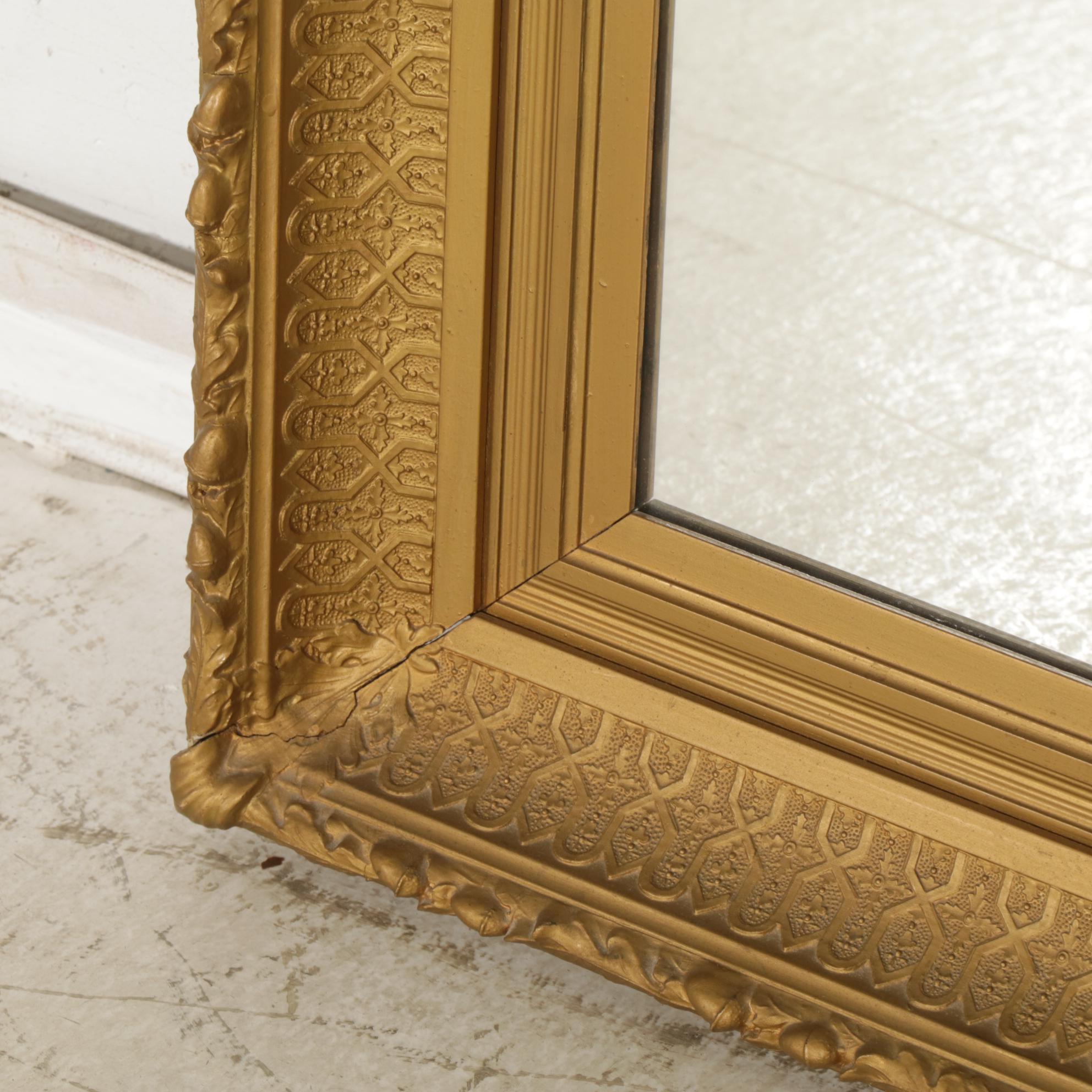 Arts and Crafts Gold-Toned Rectangular Wall Mirror, Early 20th Century