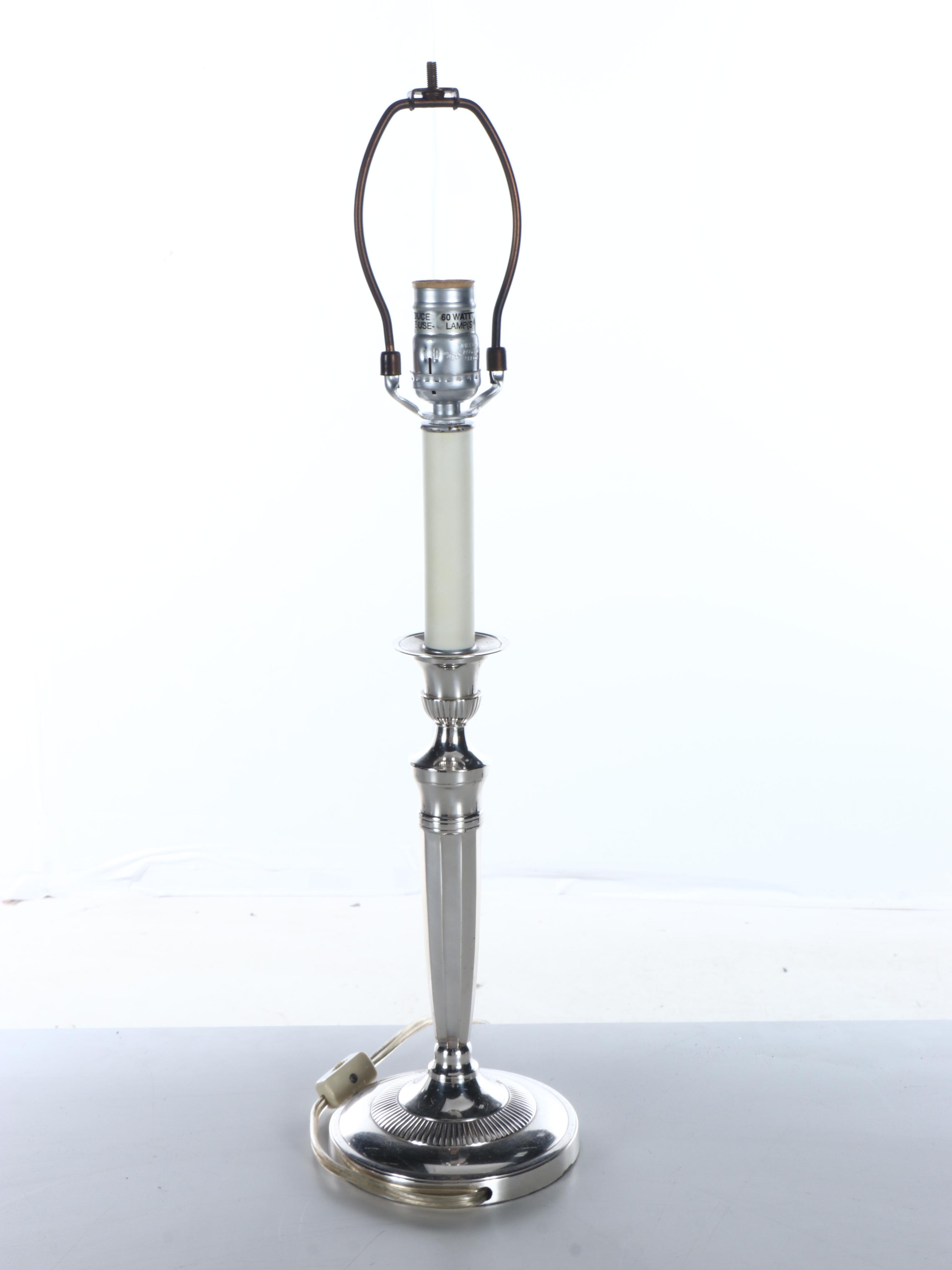 Paul Revere Silver Plate Bowl and Other Silver Plate Serveware with Metal Lamp