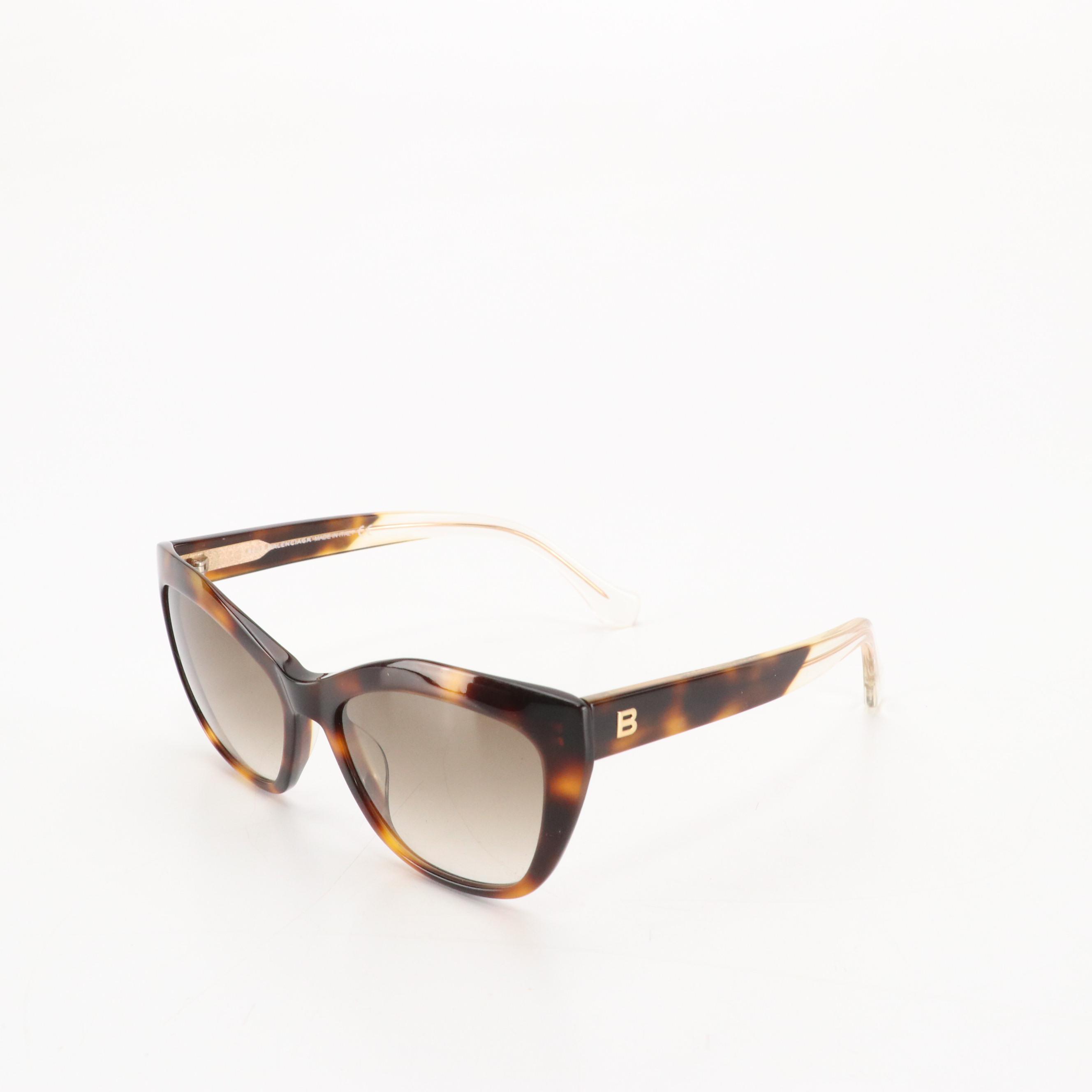 Balenciaga BA 47 53P Havana Cat Eye Sunglasses, With Case