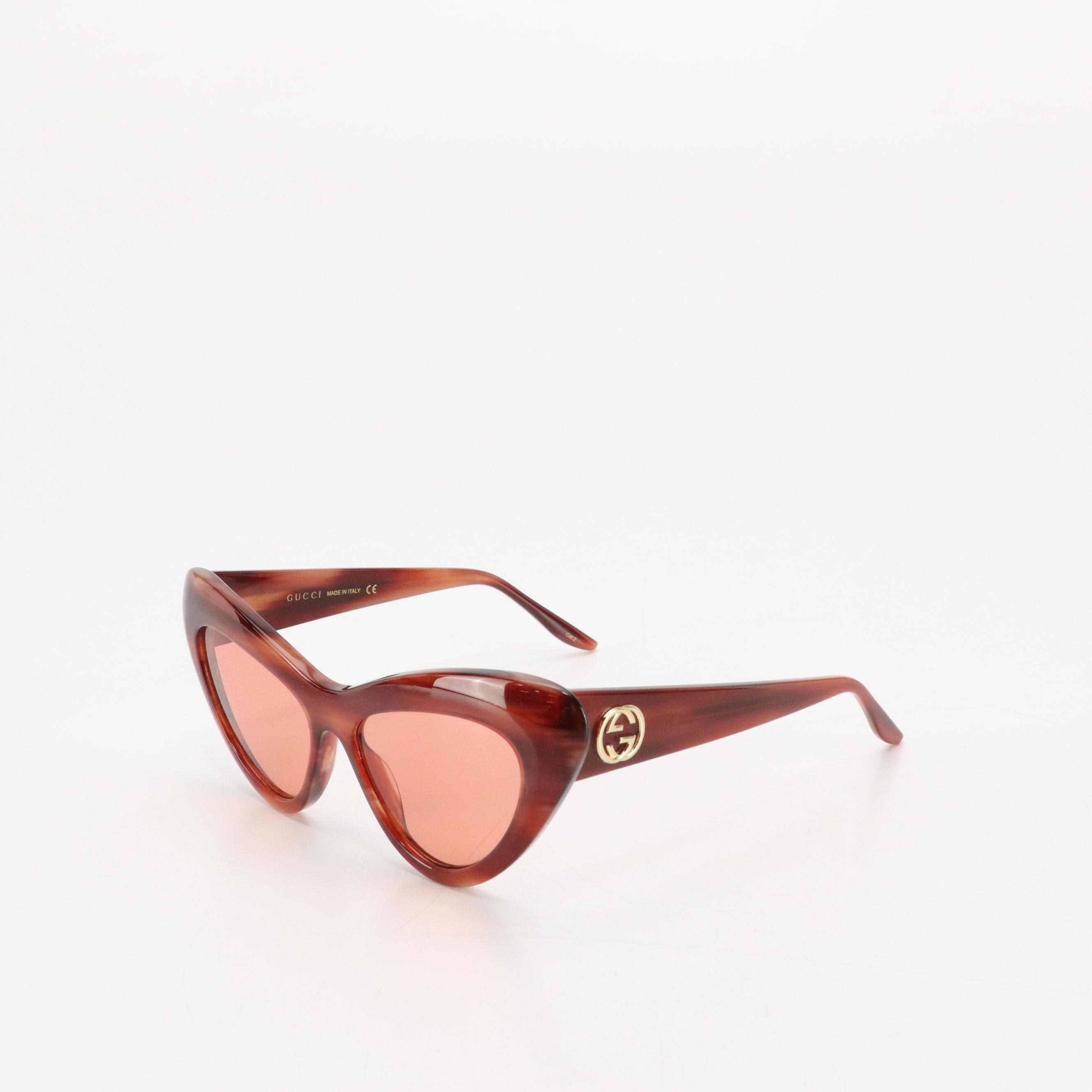 Gucci GG0895S 004 Orange Havana Cat Eye Sunglasses in Case