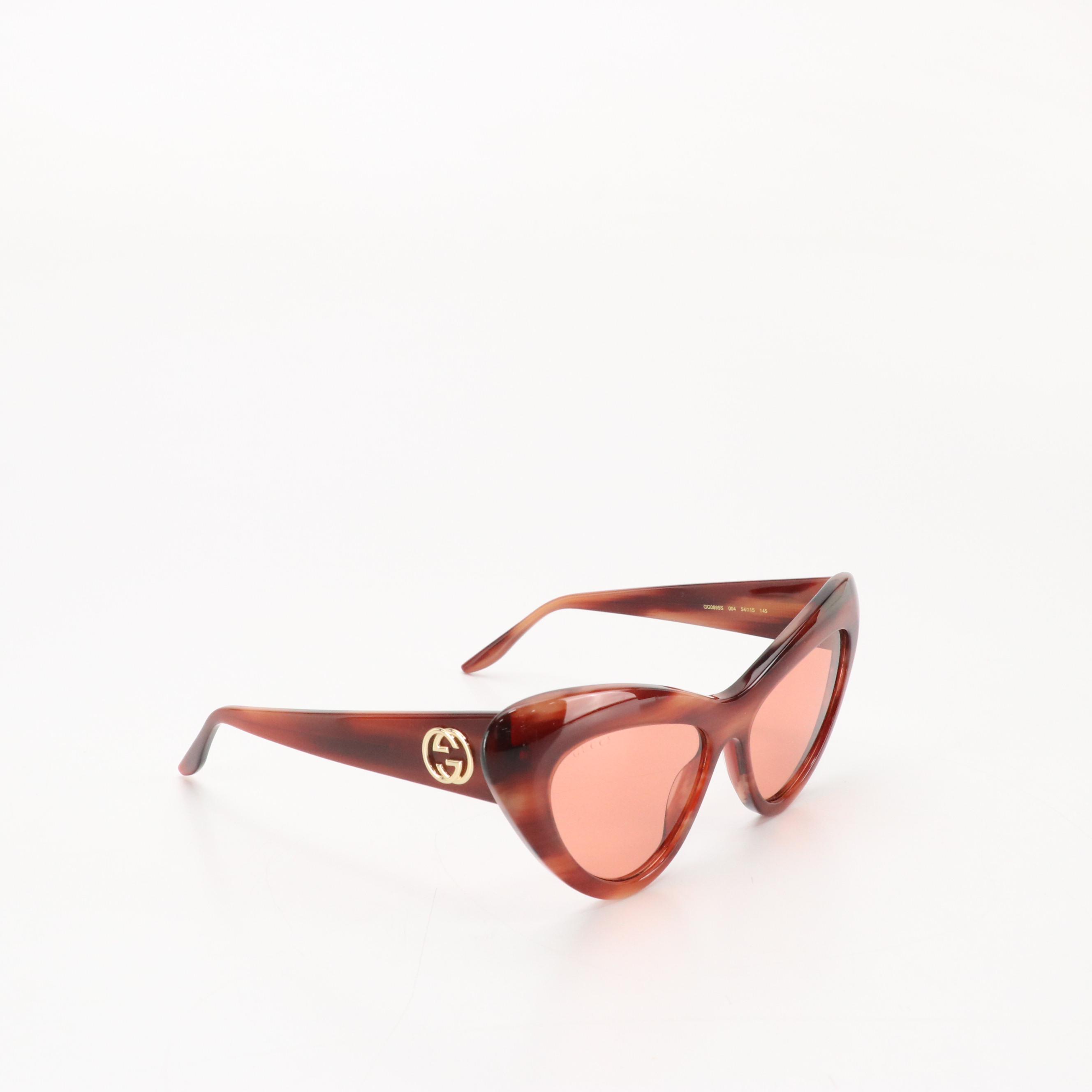 Gucci GG0895S 004 Orange Havana Cat Eye Sunglasses in Case