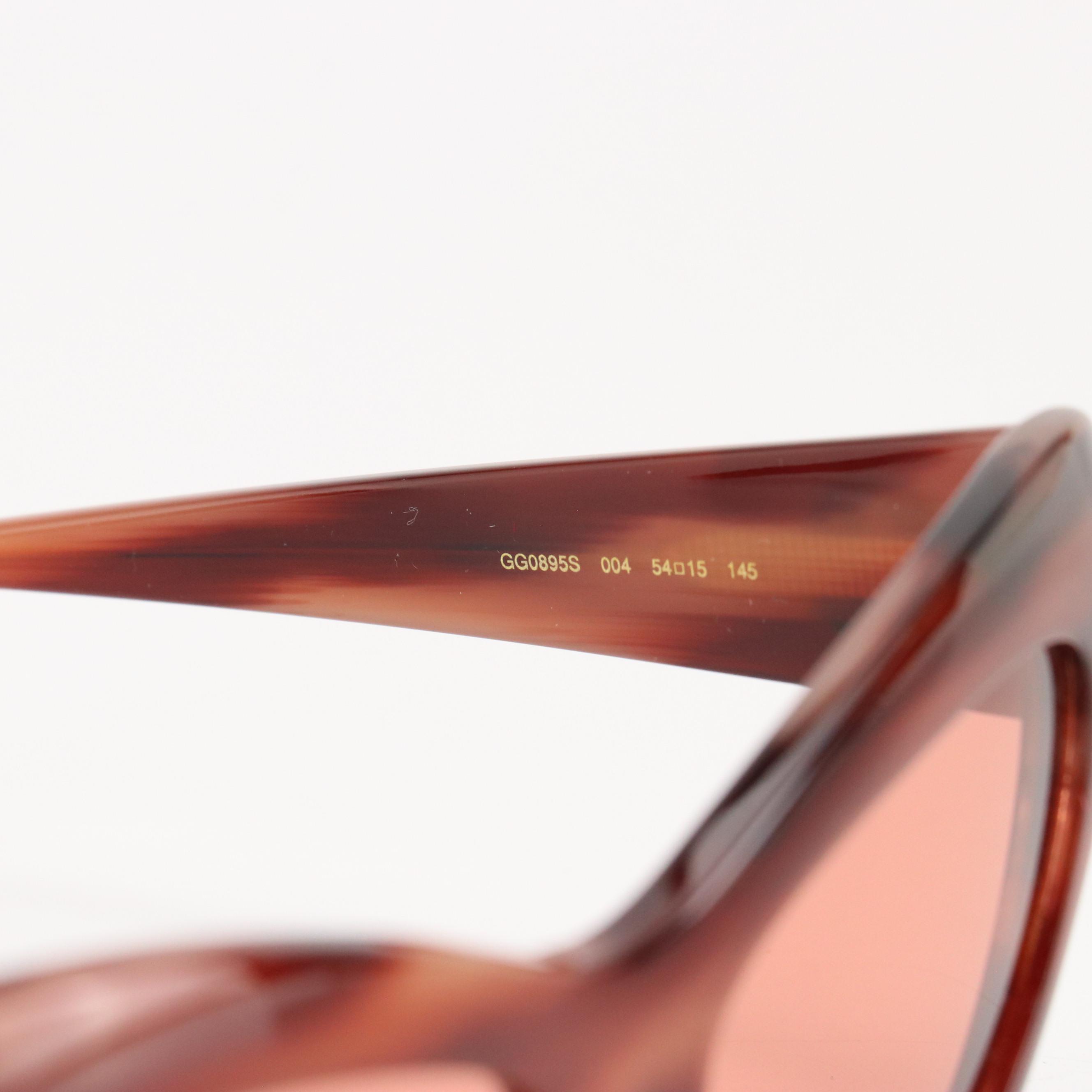 Gucci GG0895S 004 Orange Havana Cat Eye Sunglasses in Case