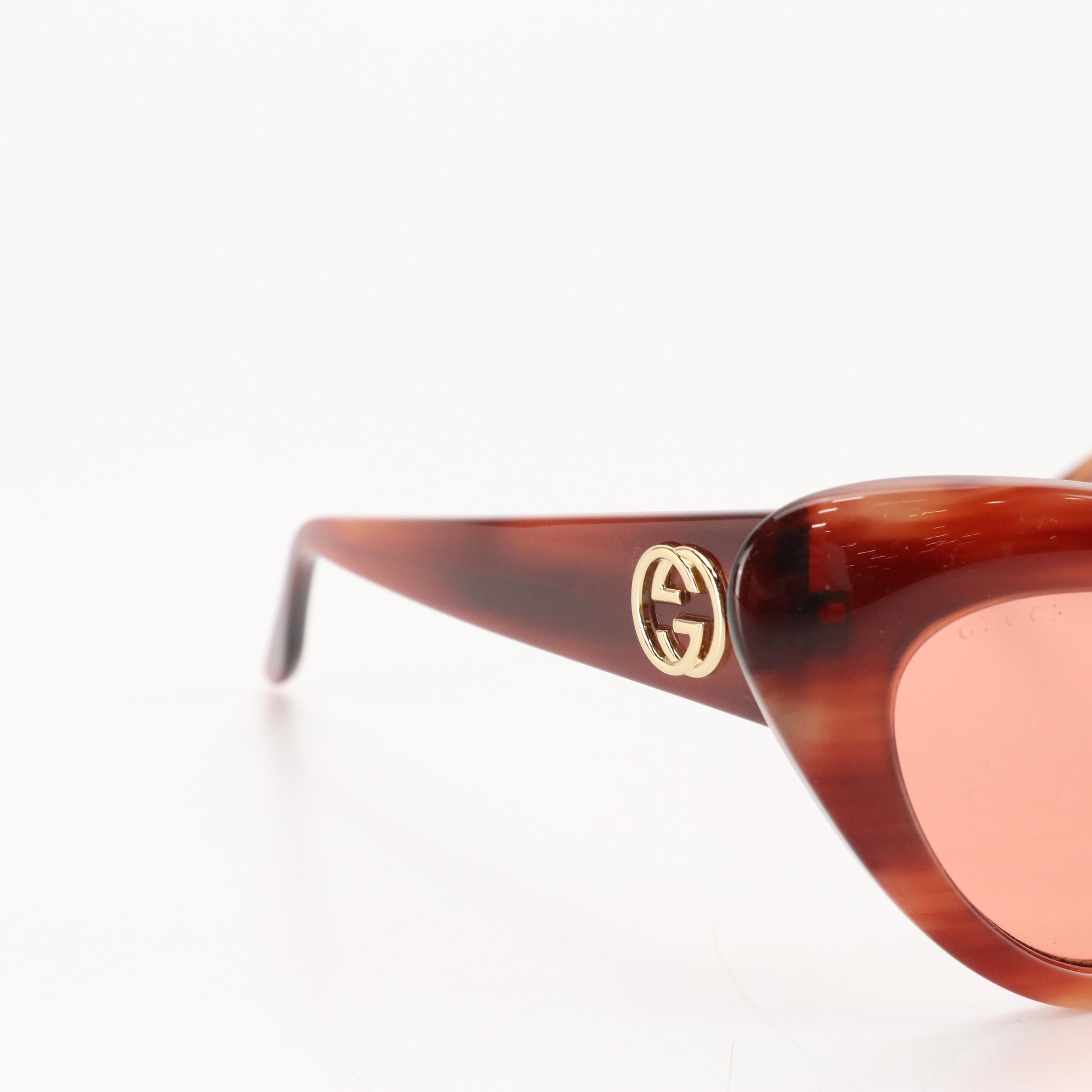 Gucci GG0895S 004 Orange Havana Cat Eye Sunglasses in Case