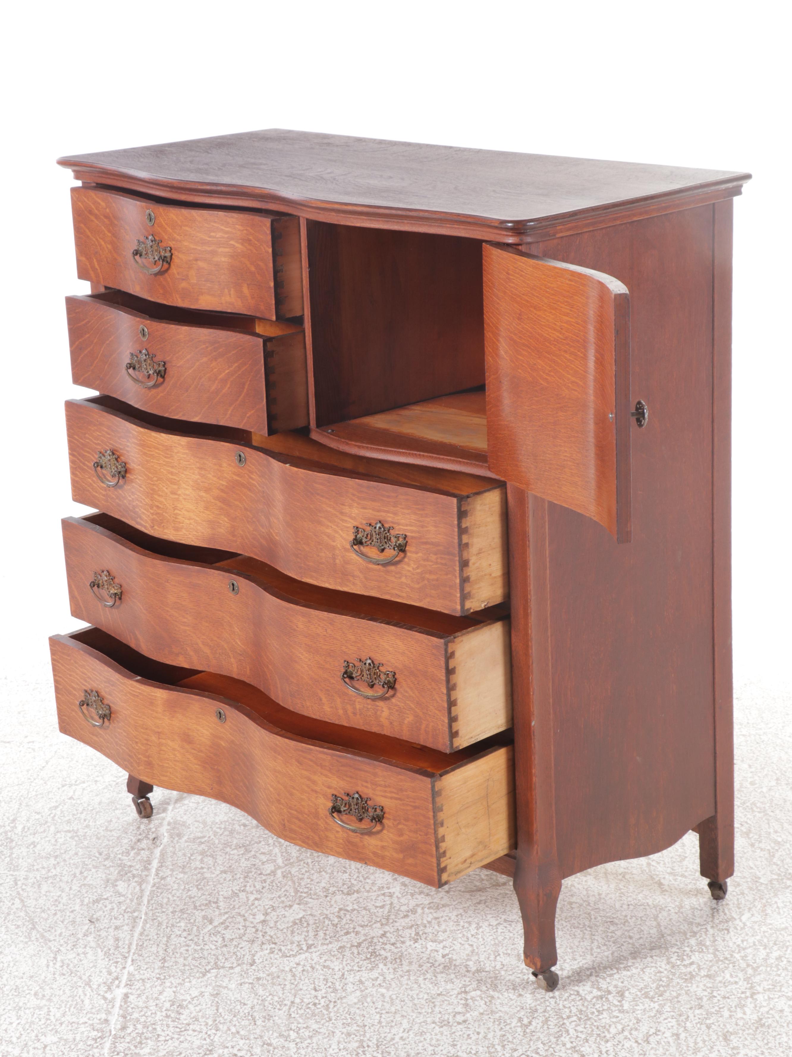 Victorian Serpentine Front Oak Bonnet Chest
