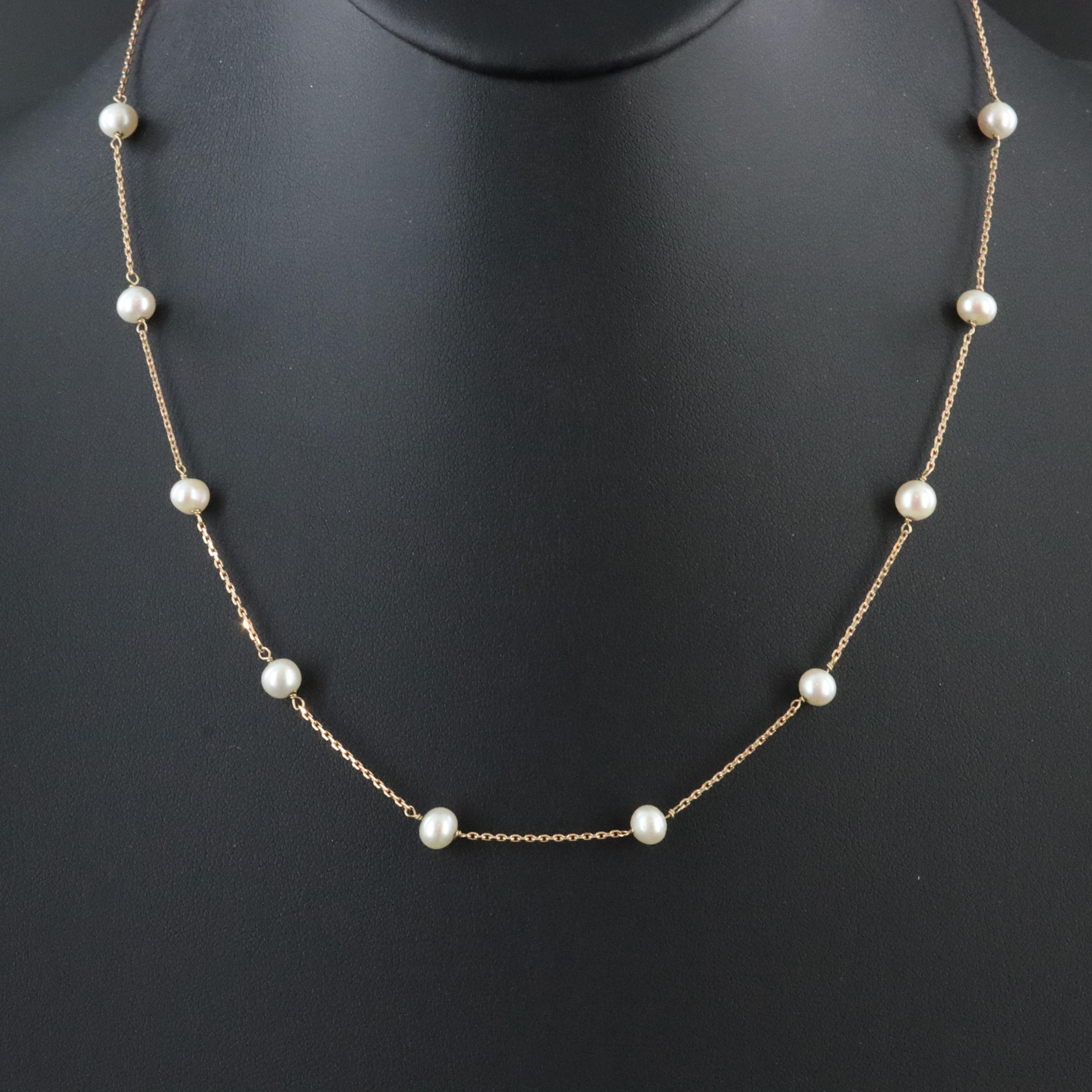 14K Pearl Station Necklace