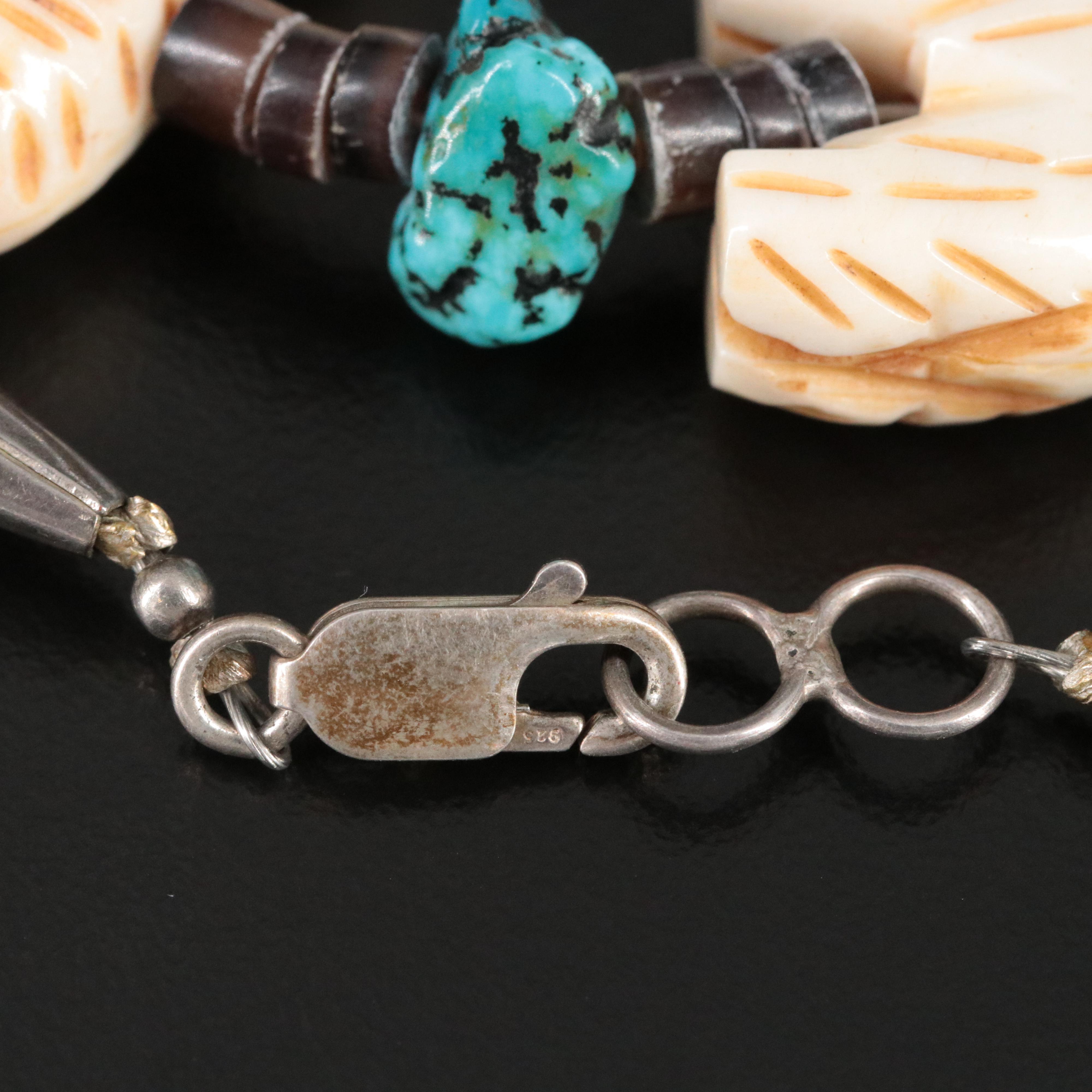 Southwestern Zuni Carved Bear Gemstone Fetish Necklace