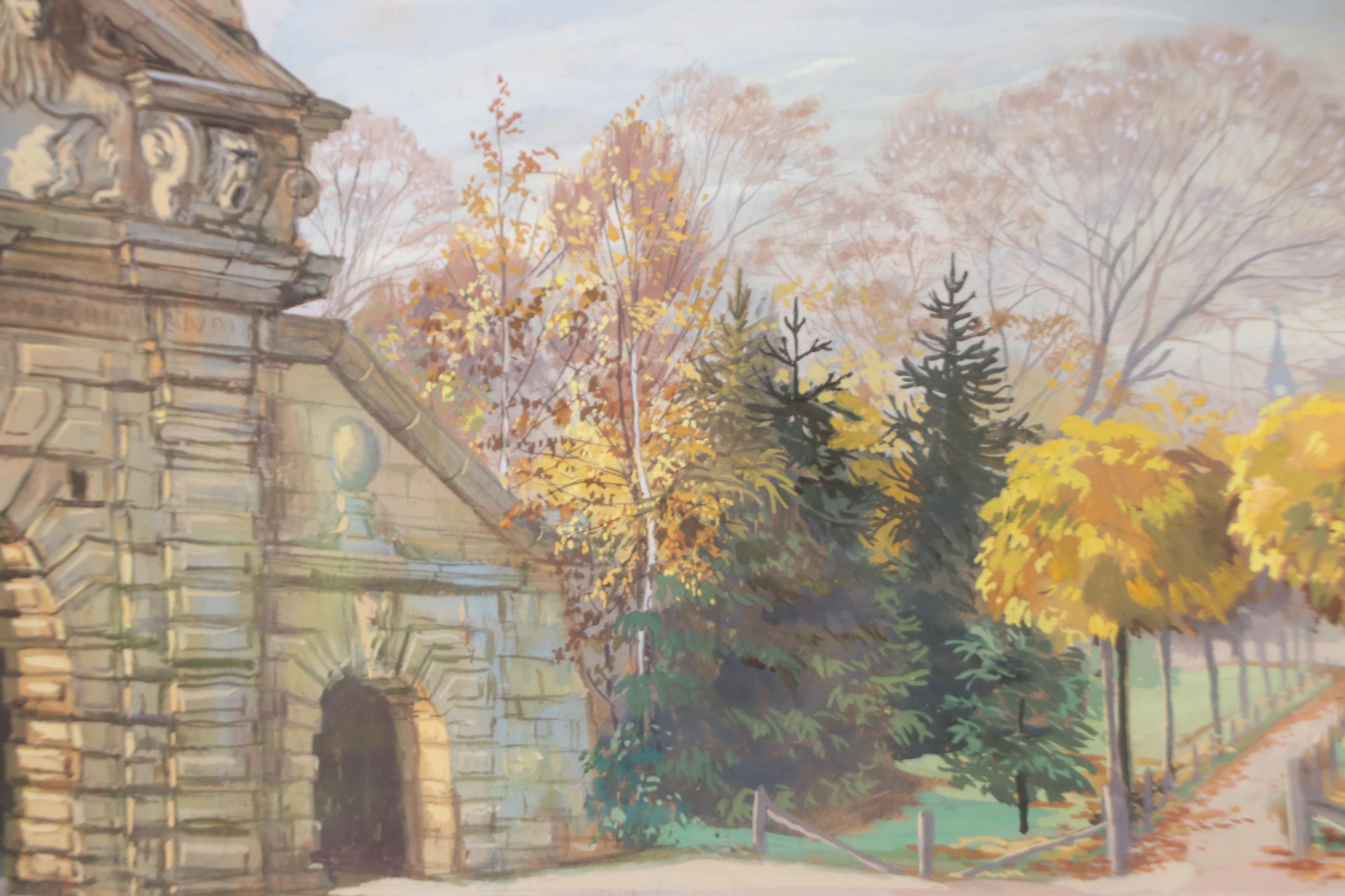 Alfons Faustue Gouache Painting of Nuremburg Gate in Forchheim Fortress, 1925