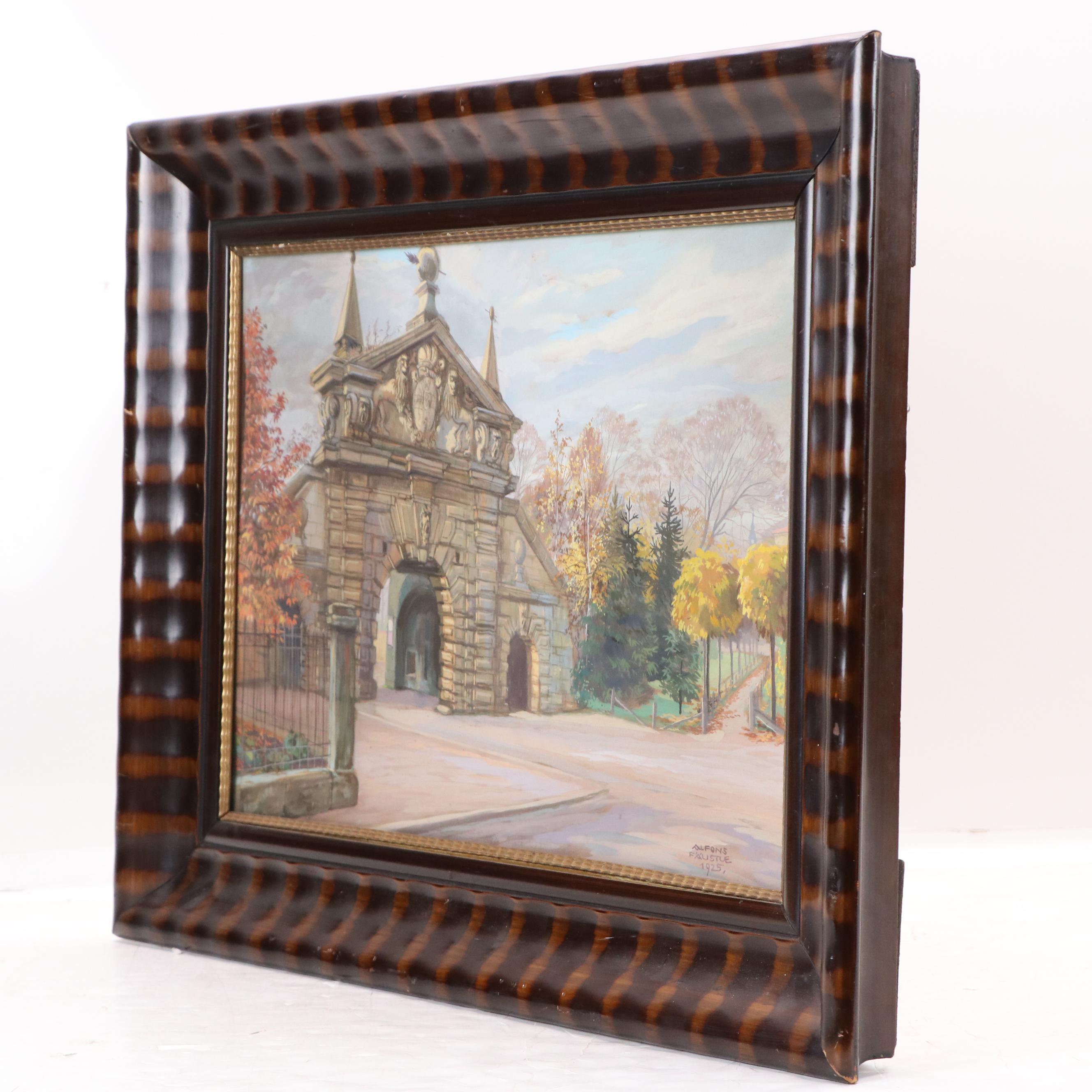 Alfons Faustue Gouache Painting of Nuremburg Gate in Forchheim Fortress, 1925