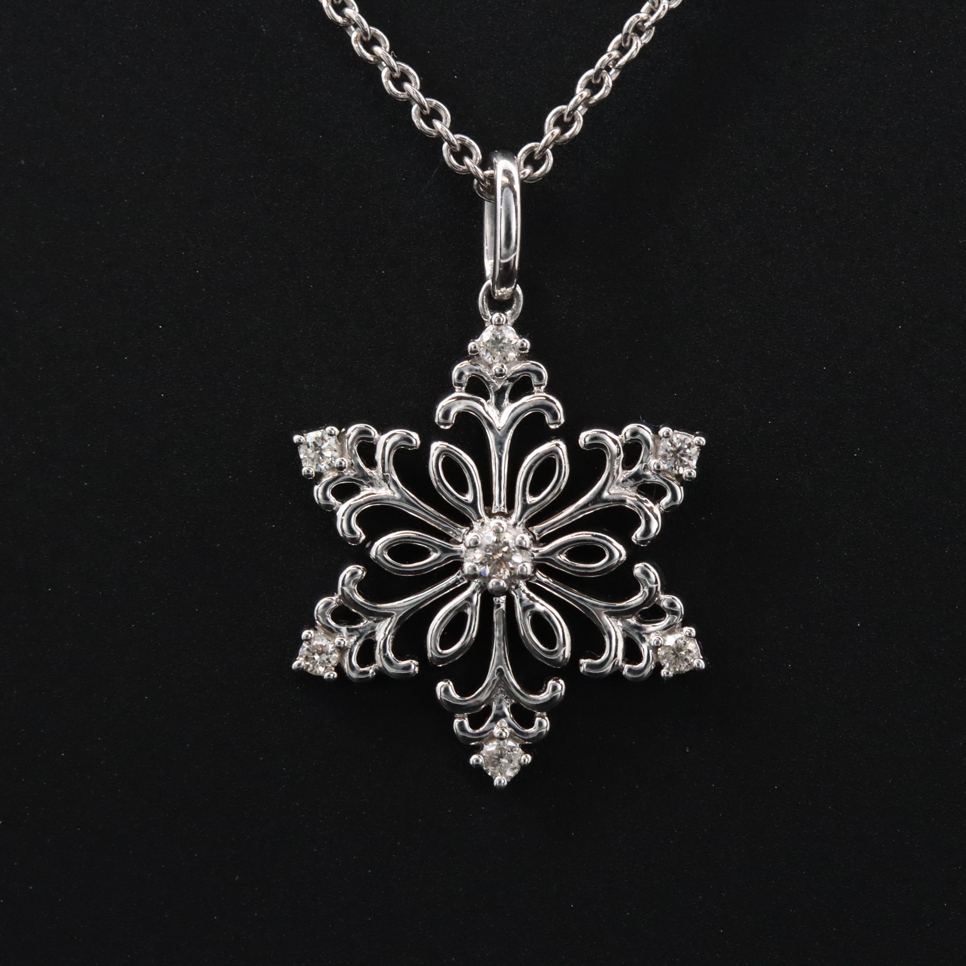 Sterling Diamond Snowflake Pendant Necklace
