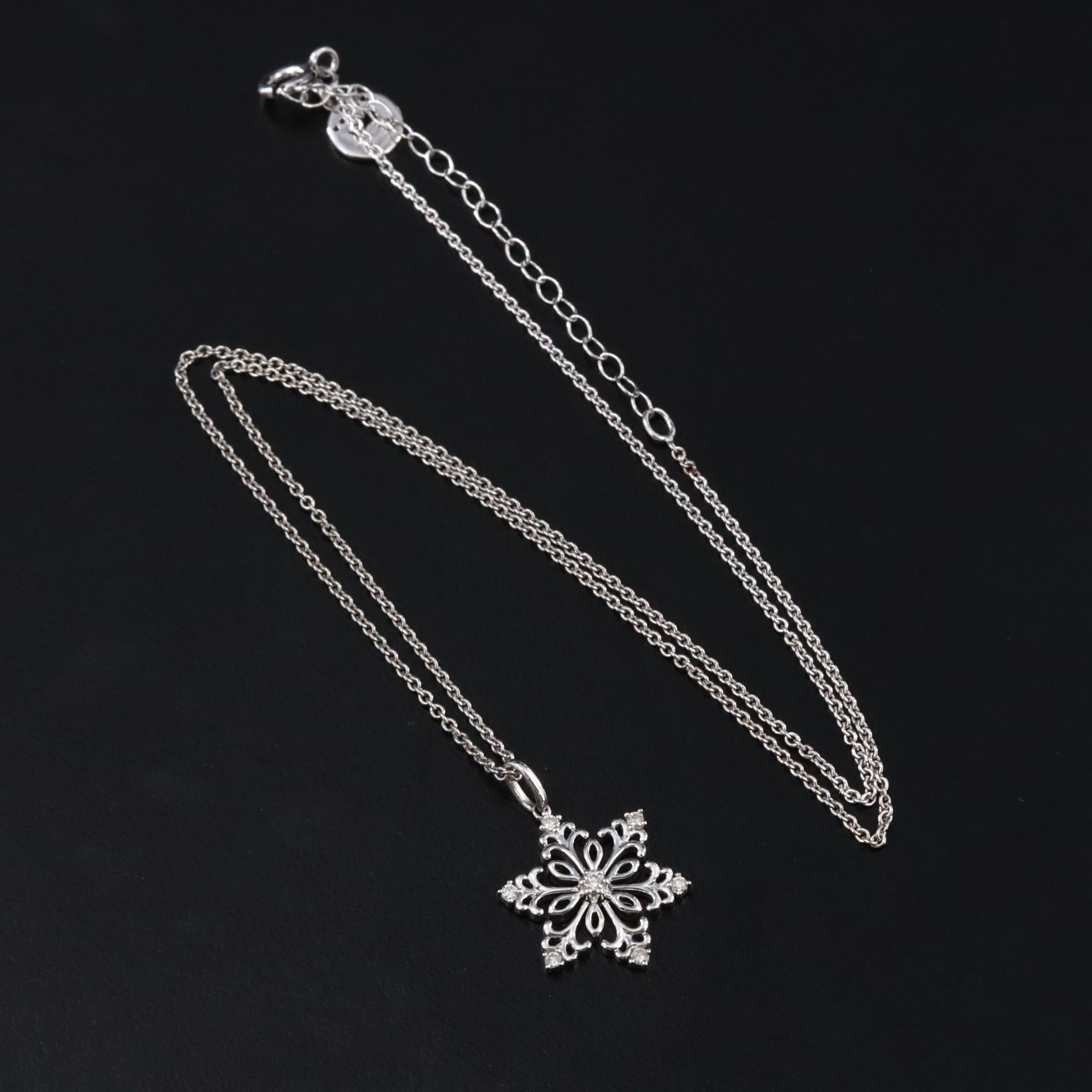 Sterling Diamond Snowflake Pendant Necklace