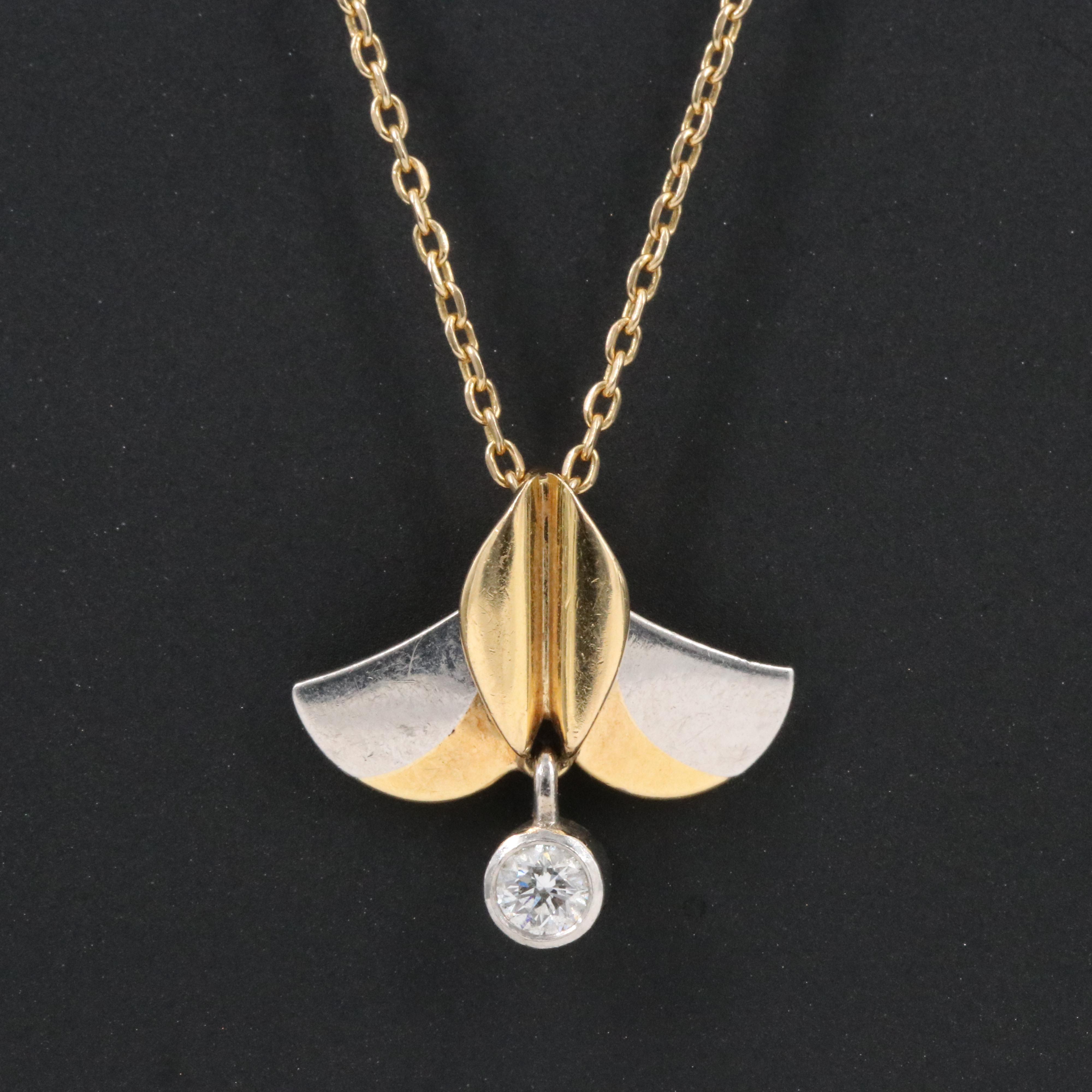 18K, Platinum and Diamond Stylized Bee Pendant on 14K Mikimoto Chain