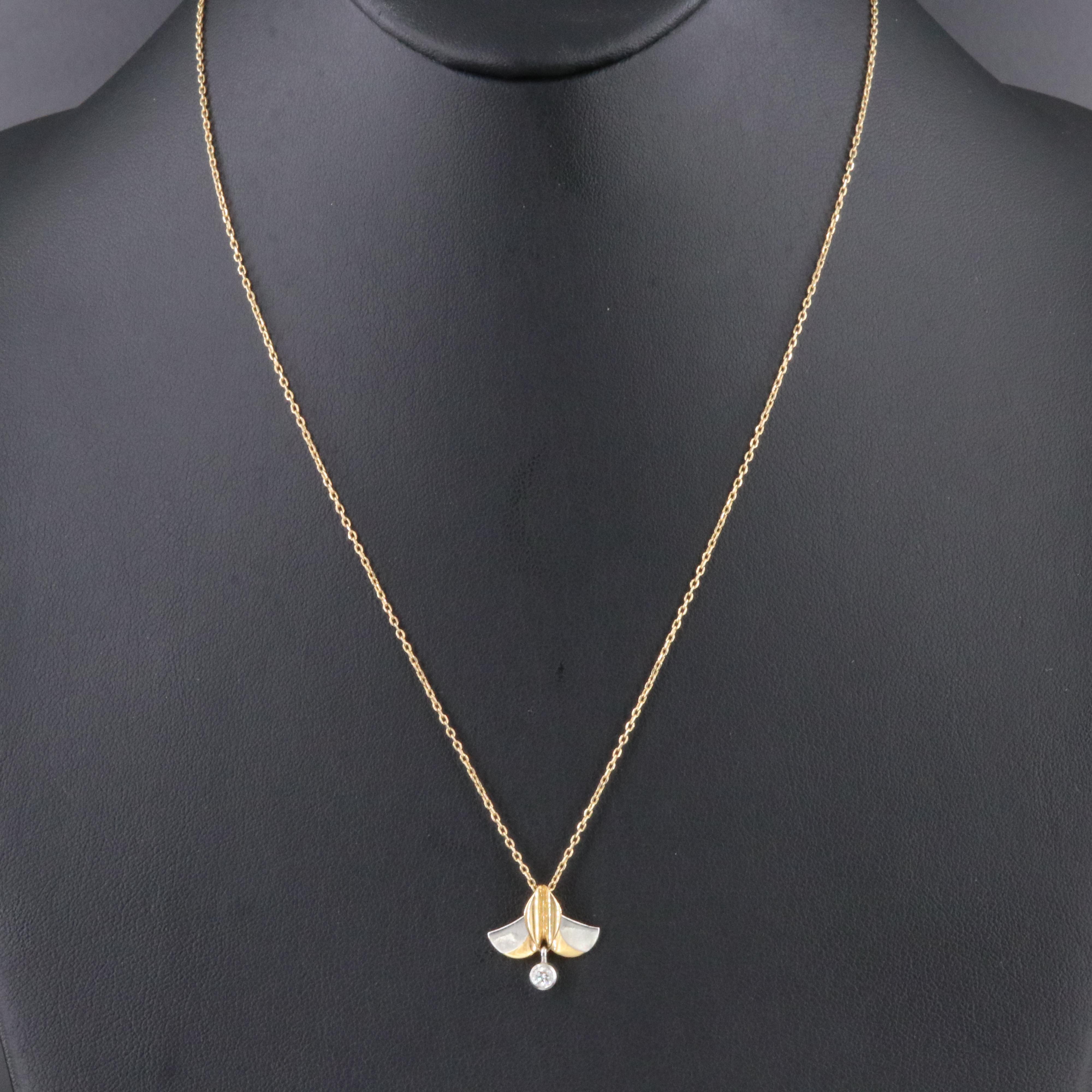 18K, Platinum and Diamond Stylized Bee Pendant on 14K Mikimoto Chain