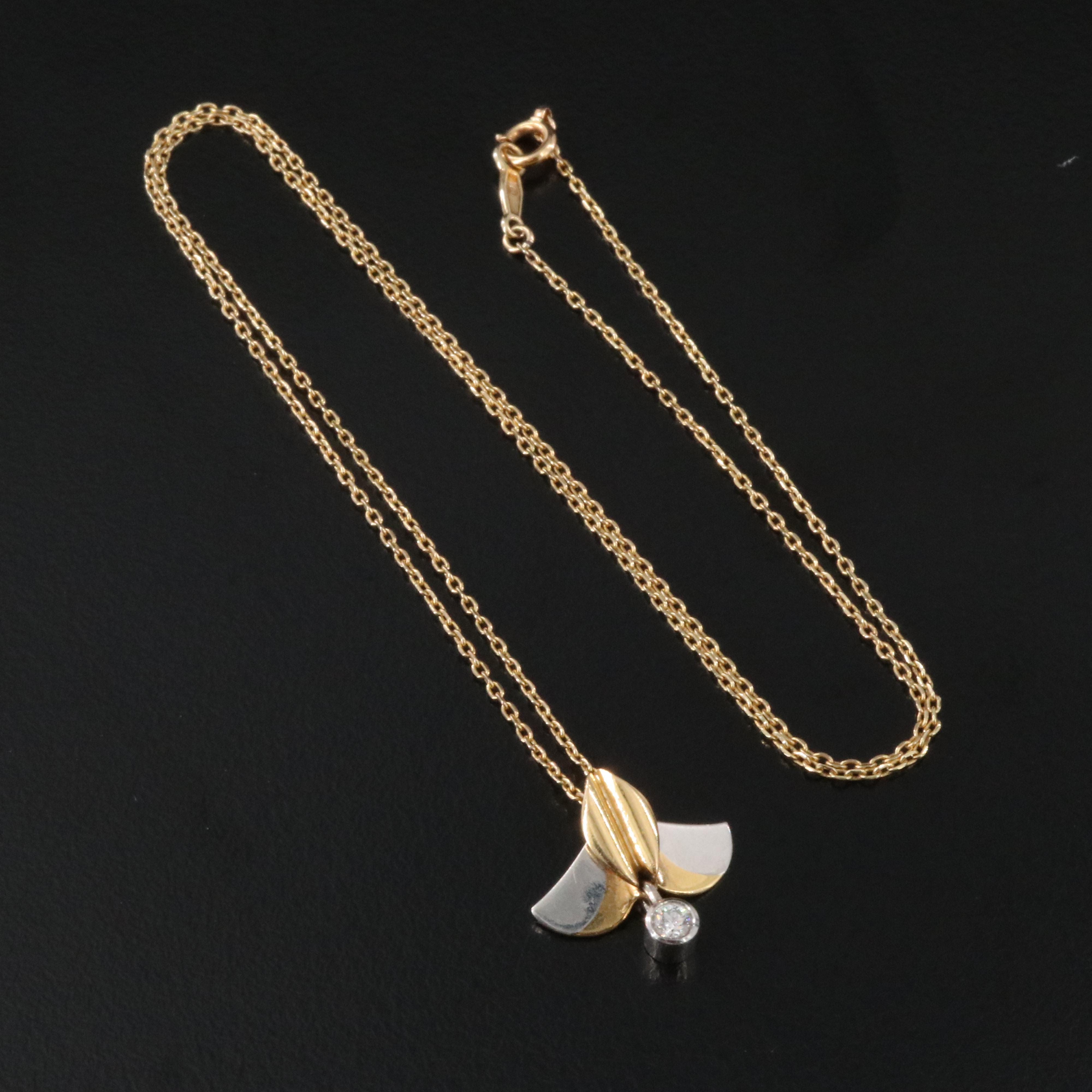 18K, Platinum and Diamond Stylized Bee Pendant on 14K Mikimoto Chain