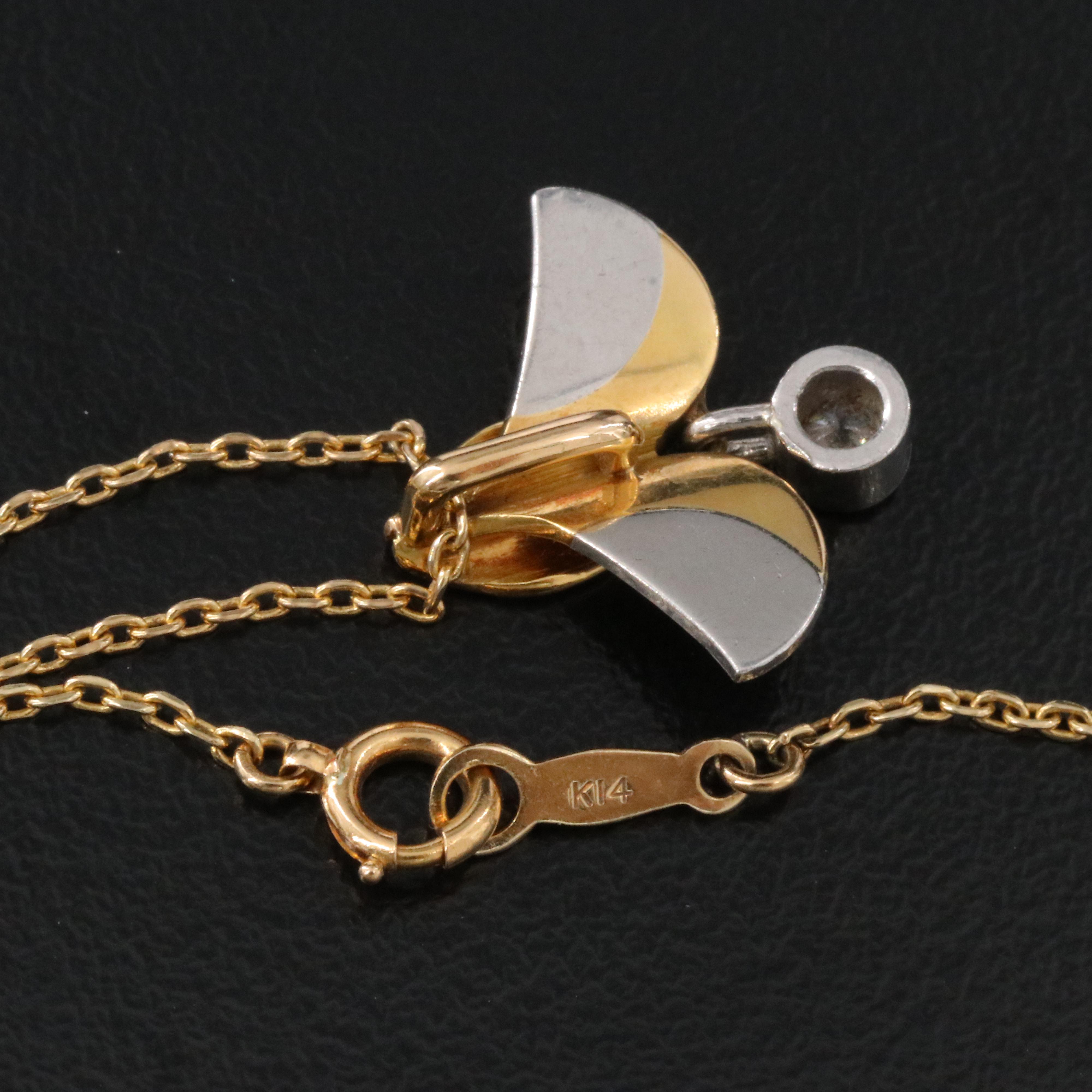 18K, Platinum and Diamond Stylized Bee Pendant on 14K Mikimoto Chain