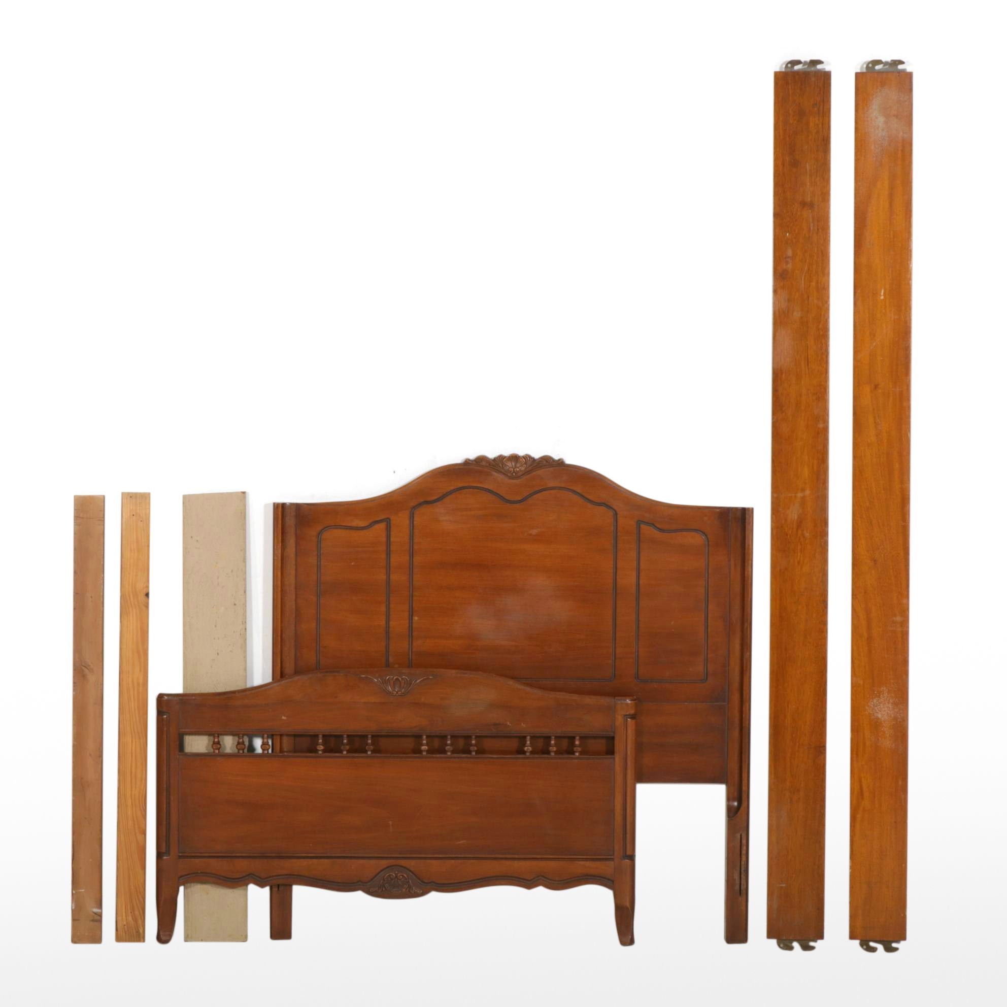 French Provincial Style Walnut Twin Bed Frame, Mid-20th Century