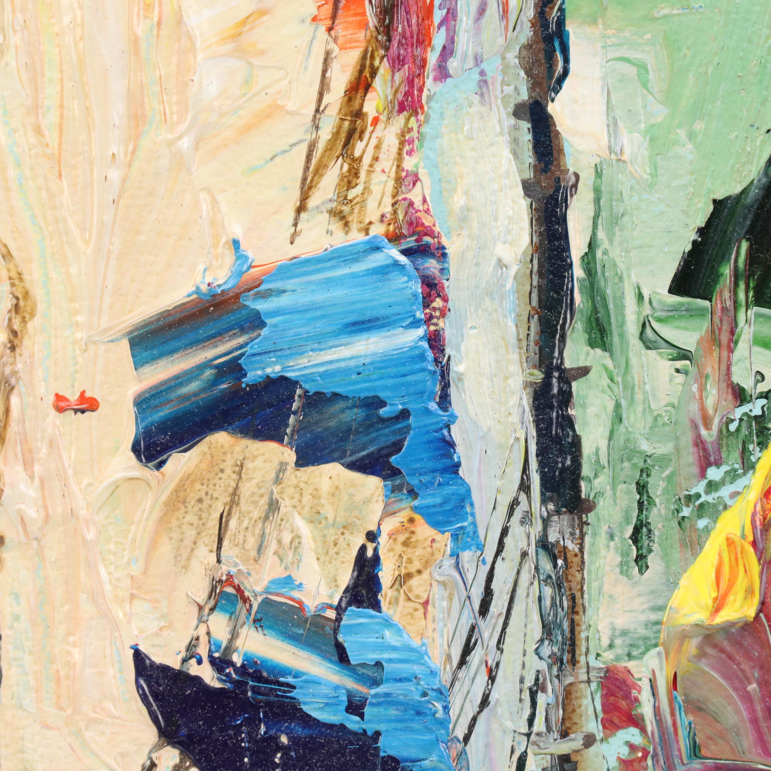 Louis Spiegel Impasto Oil Painting of Ships at Harbor, Mid to Late 20th C.