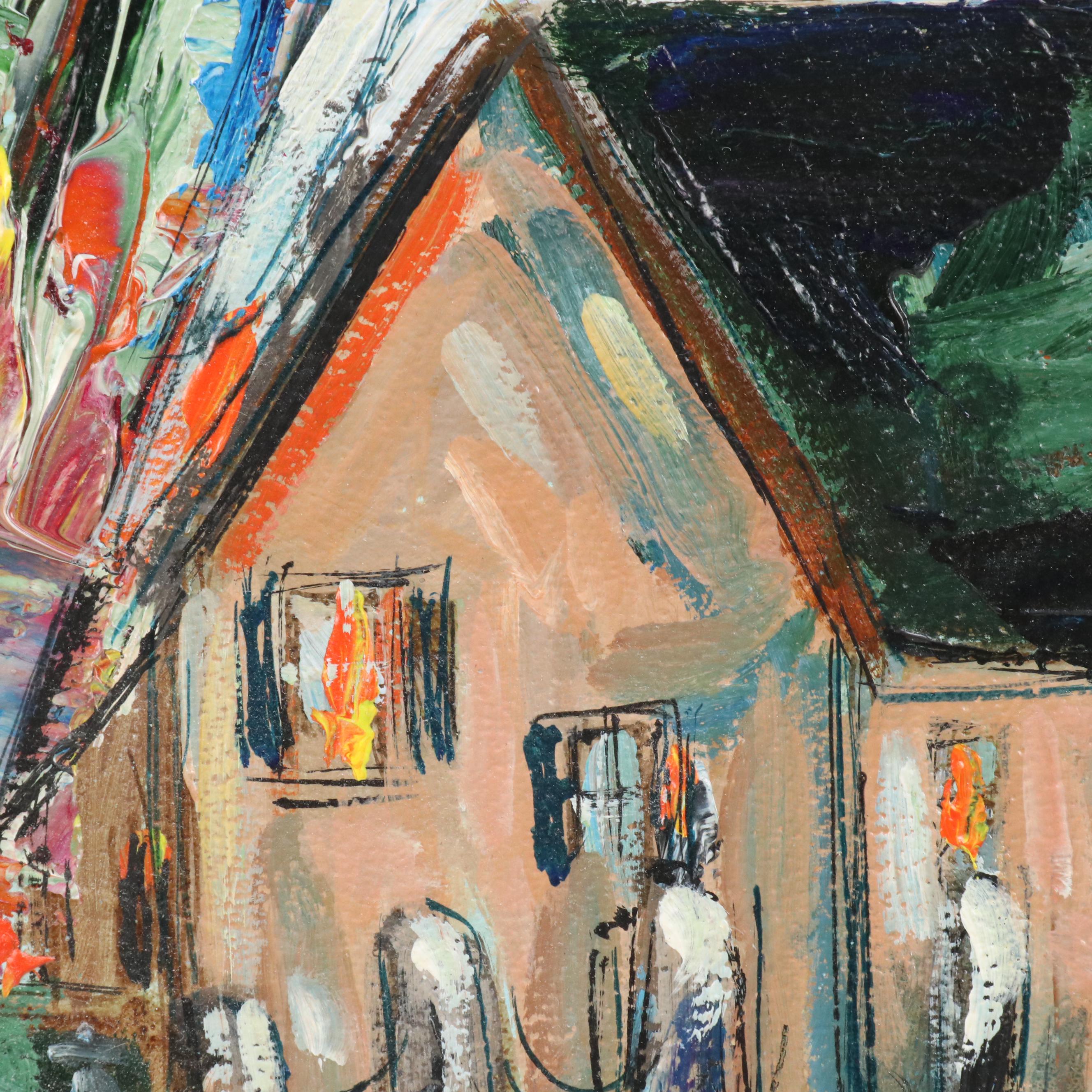 Louis Spiegel Impasto Oil Painting of Ships at Harbor, Mid to Late 20th C.