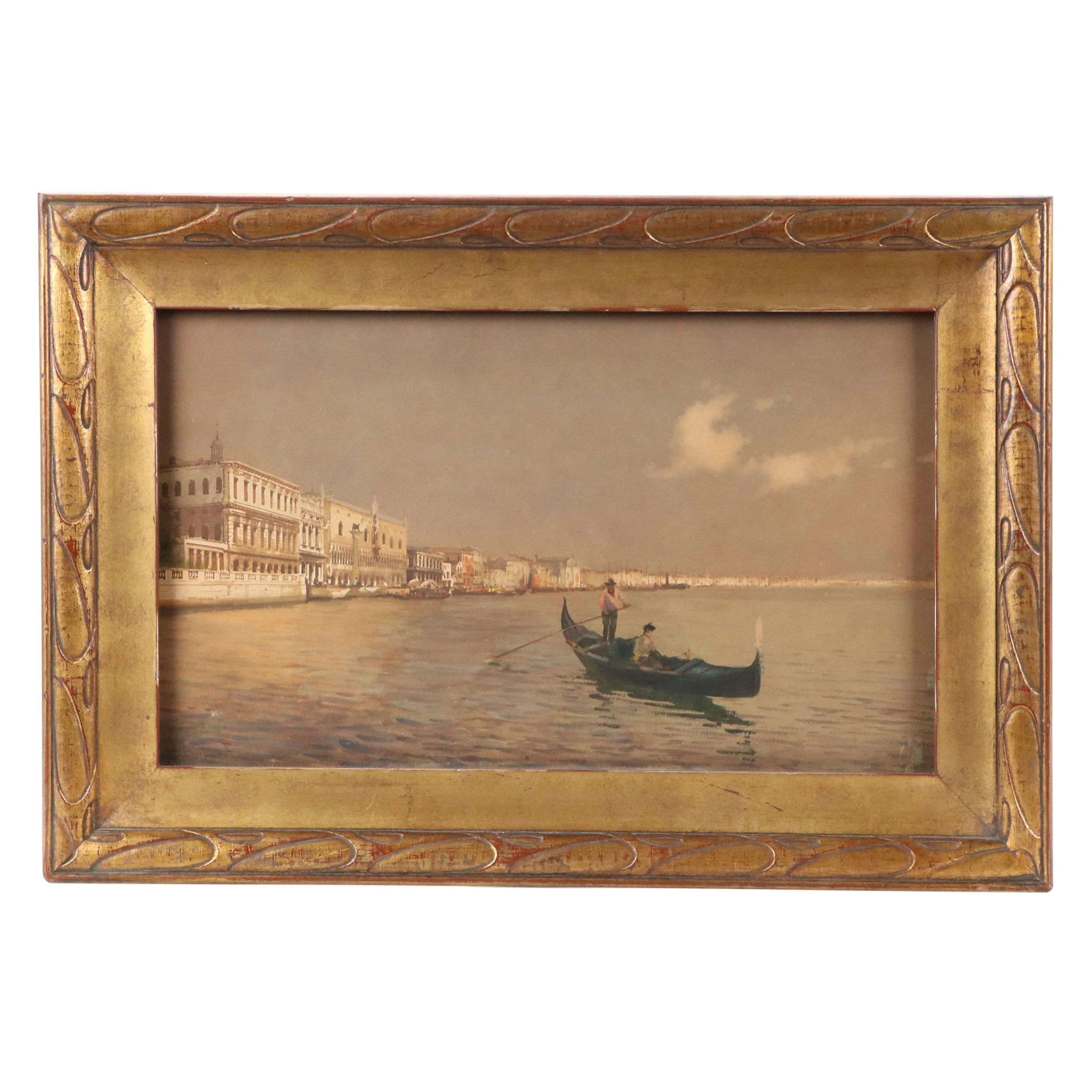 Italian School Oil Painting of Venetian Grand Canal Scene, 19th - Early 20th C.