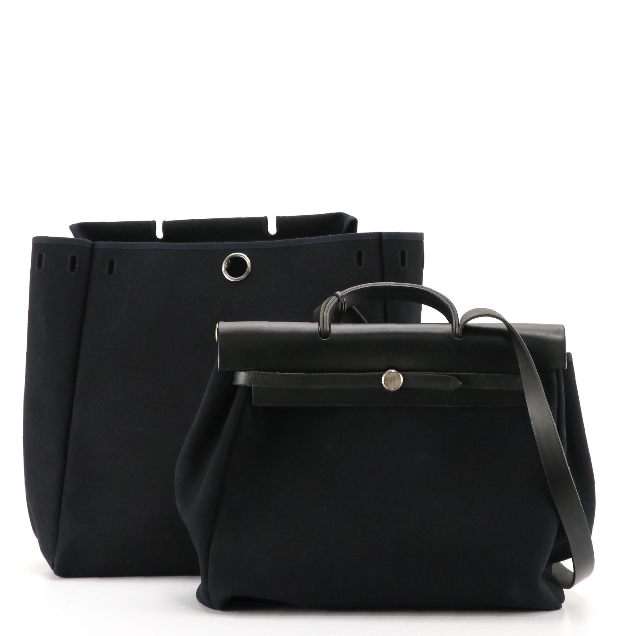 Hermès 39cm Herbag 2-in-1 Bag in Black Officier Canvas and Vache Hunter Leather