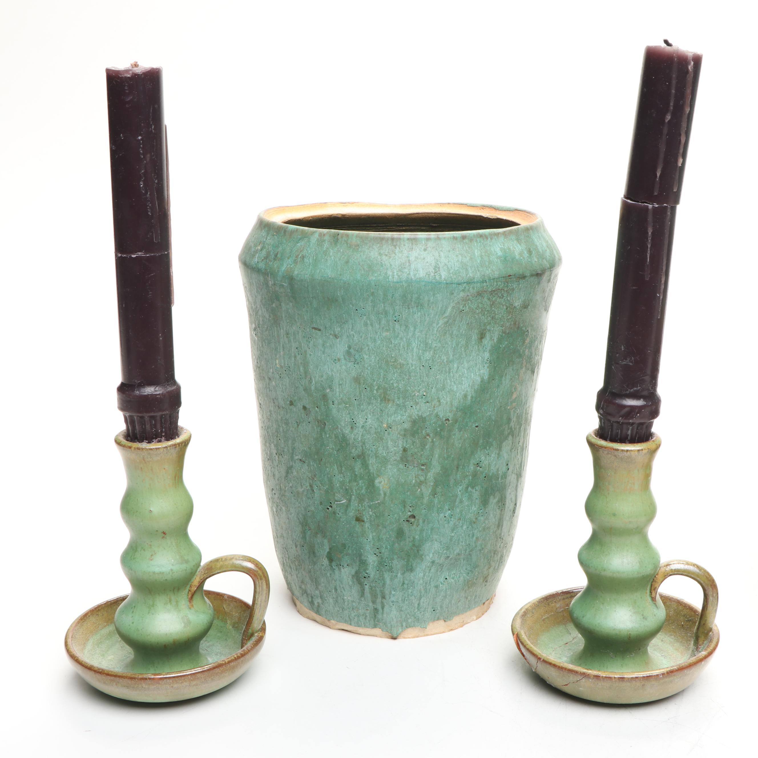 Dolita Dohrman with Other Ceramic Vases, Candlesticks and Sectioned Wood Tray
