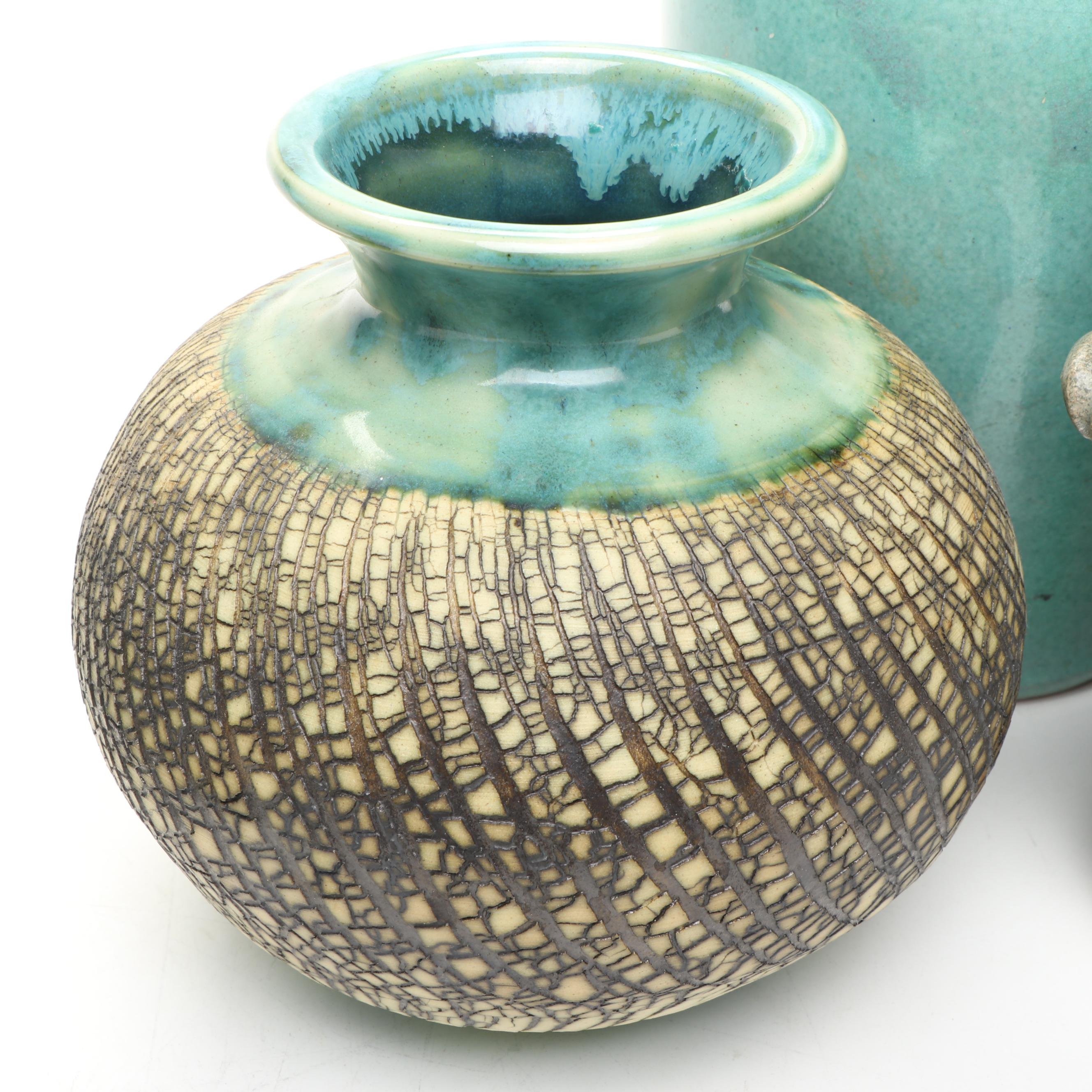 Dolita Dohrman with Other Ceramic Vases, Candlesticks and Sectioned Wood Tray