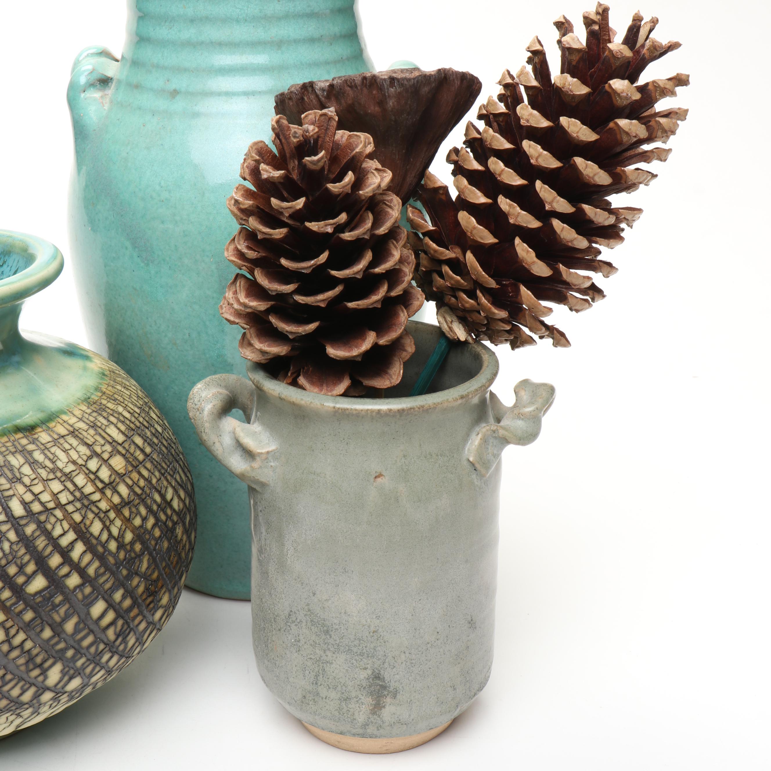 Dolita Dohrman with Other Ceramic Vases, Candlesticks and Sectioned Wood Tray
