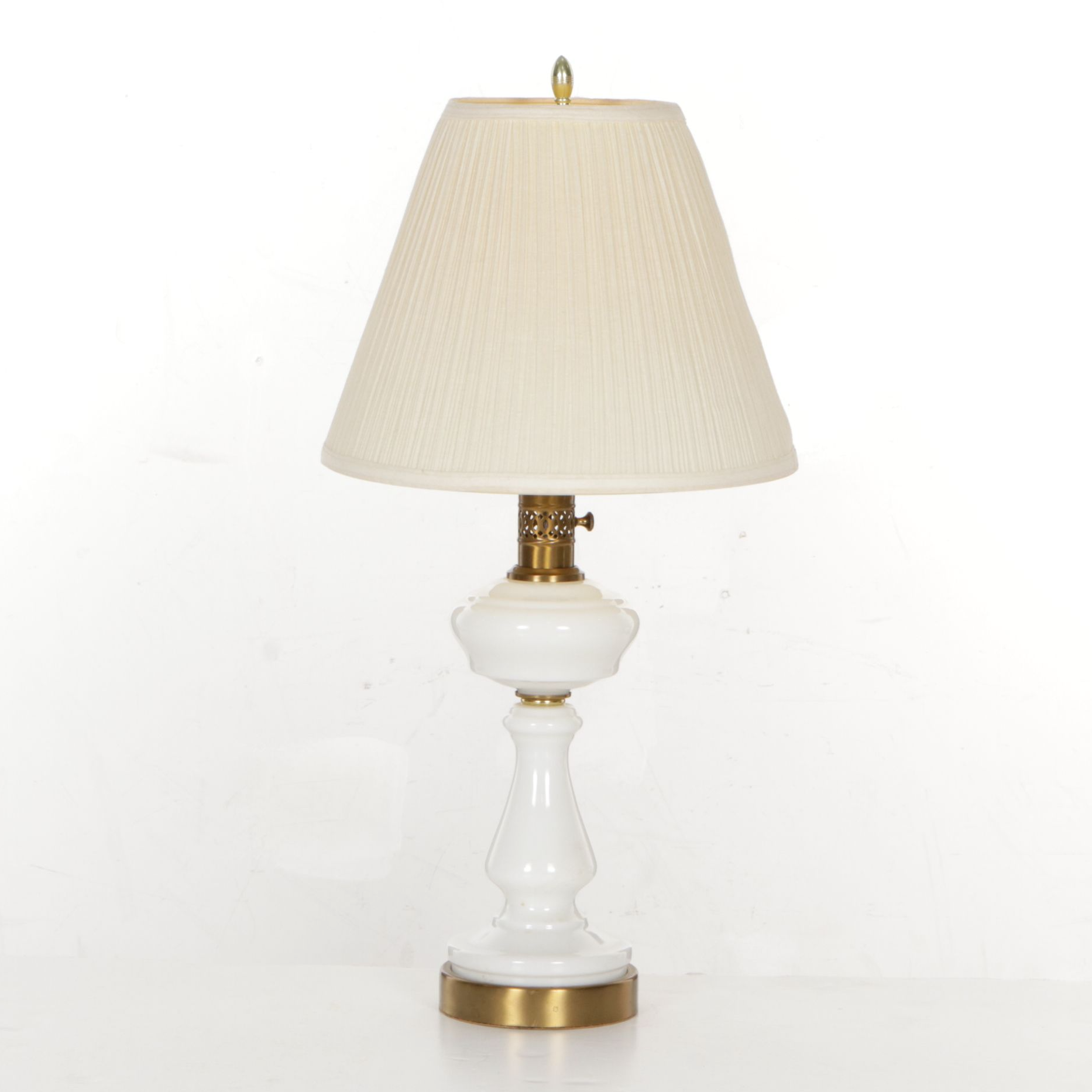 Milk Glass and Brass Table Lamp, Mid to Late 20th Century