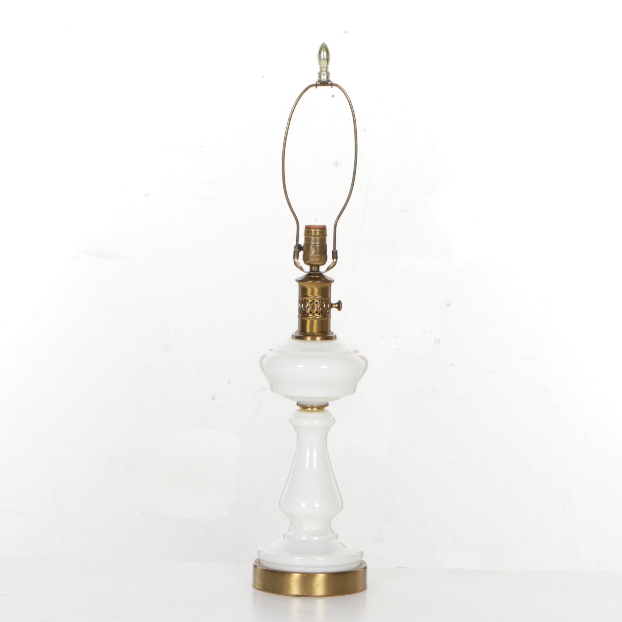 Milk Glass and Brass Table Lamp, Mid to Late 20th Century