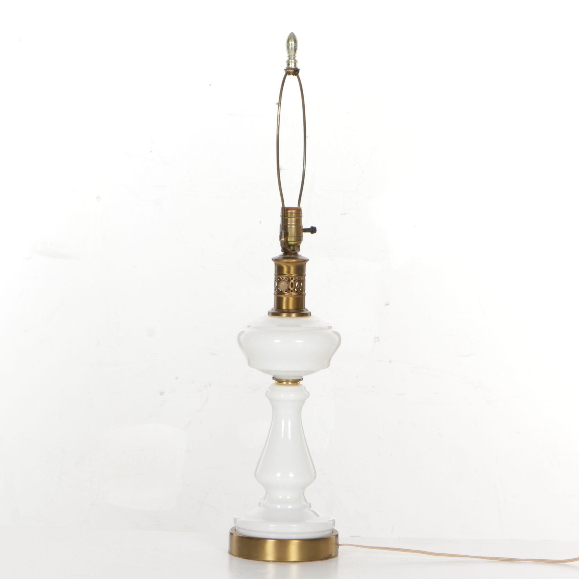 Milk Glass and Brass Table Lamp, Mid to Late 20th Century