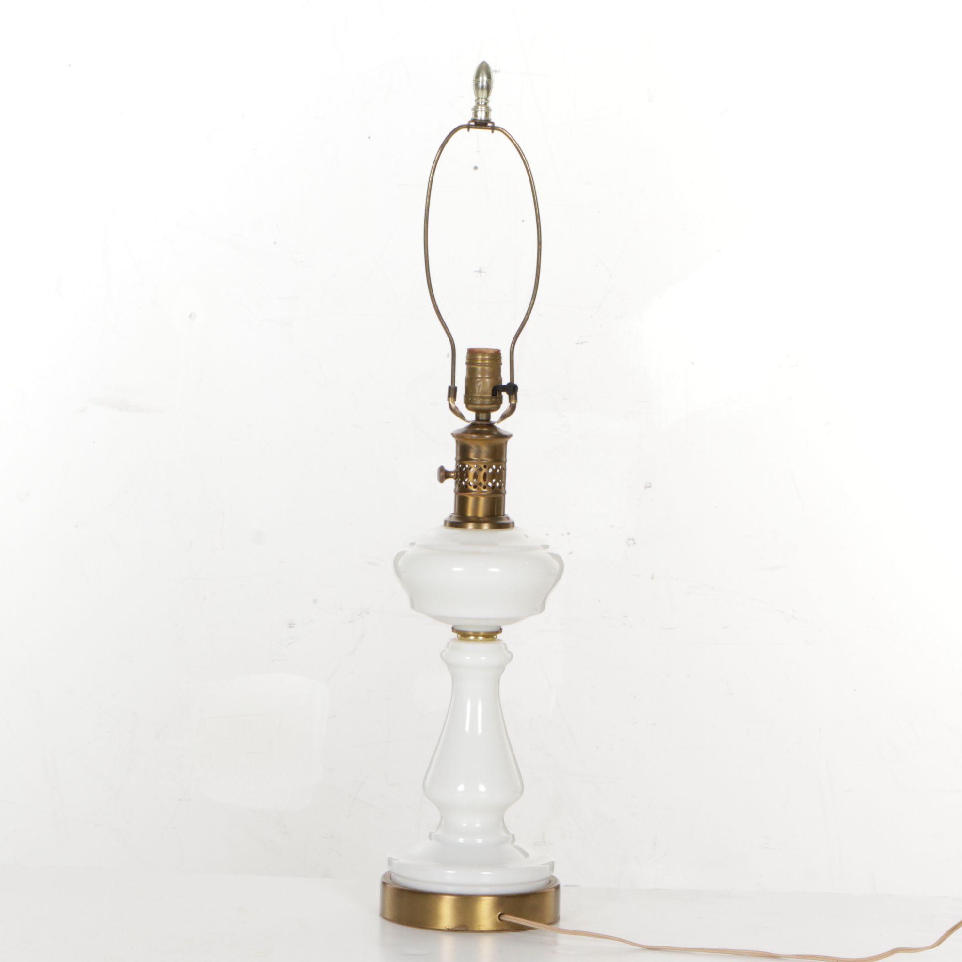 Milk Glass and Brass Table Lamp, Mid to Late 20th Century