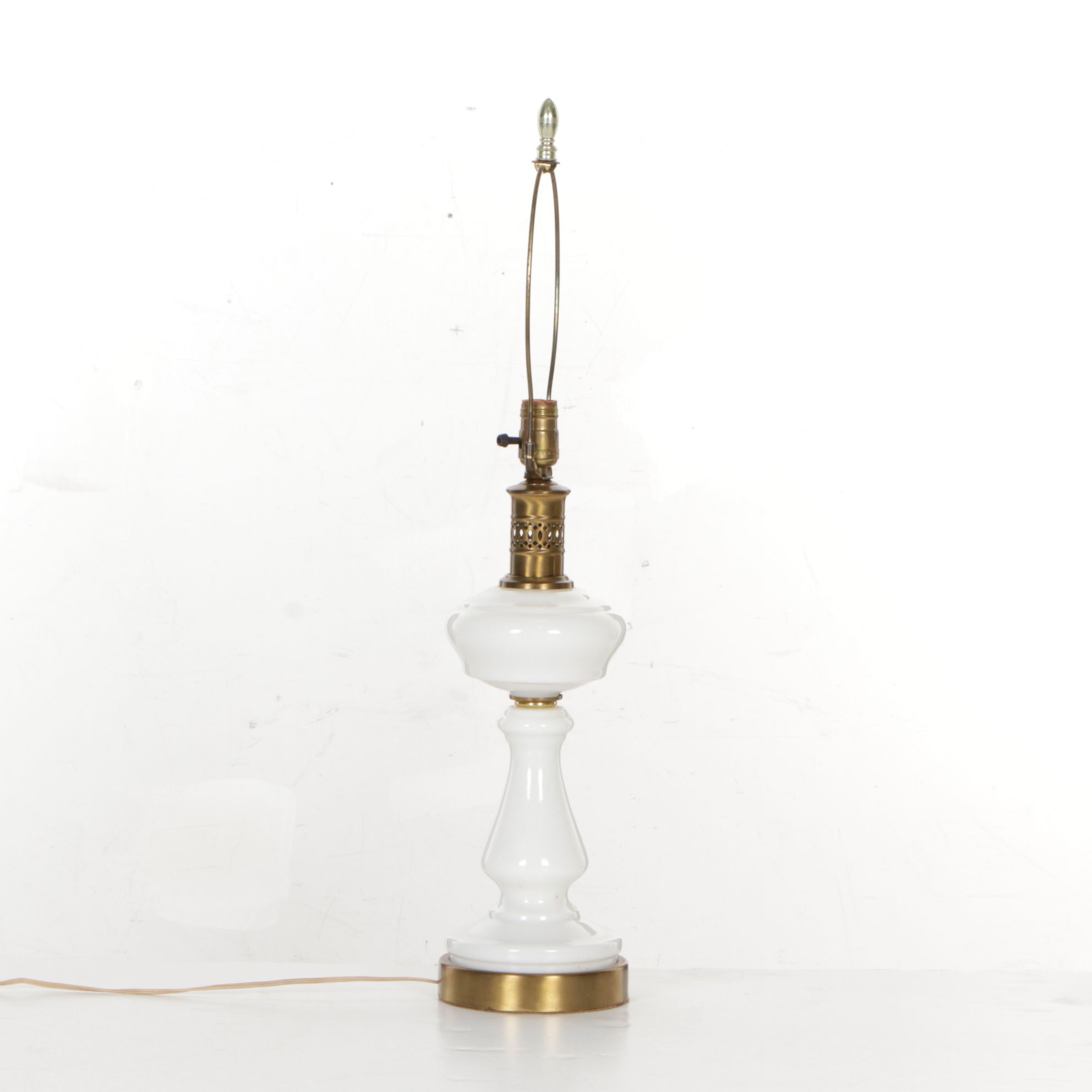 Milk Glass and Brass Table Lamp, Mid to Late 20th Century