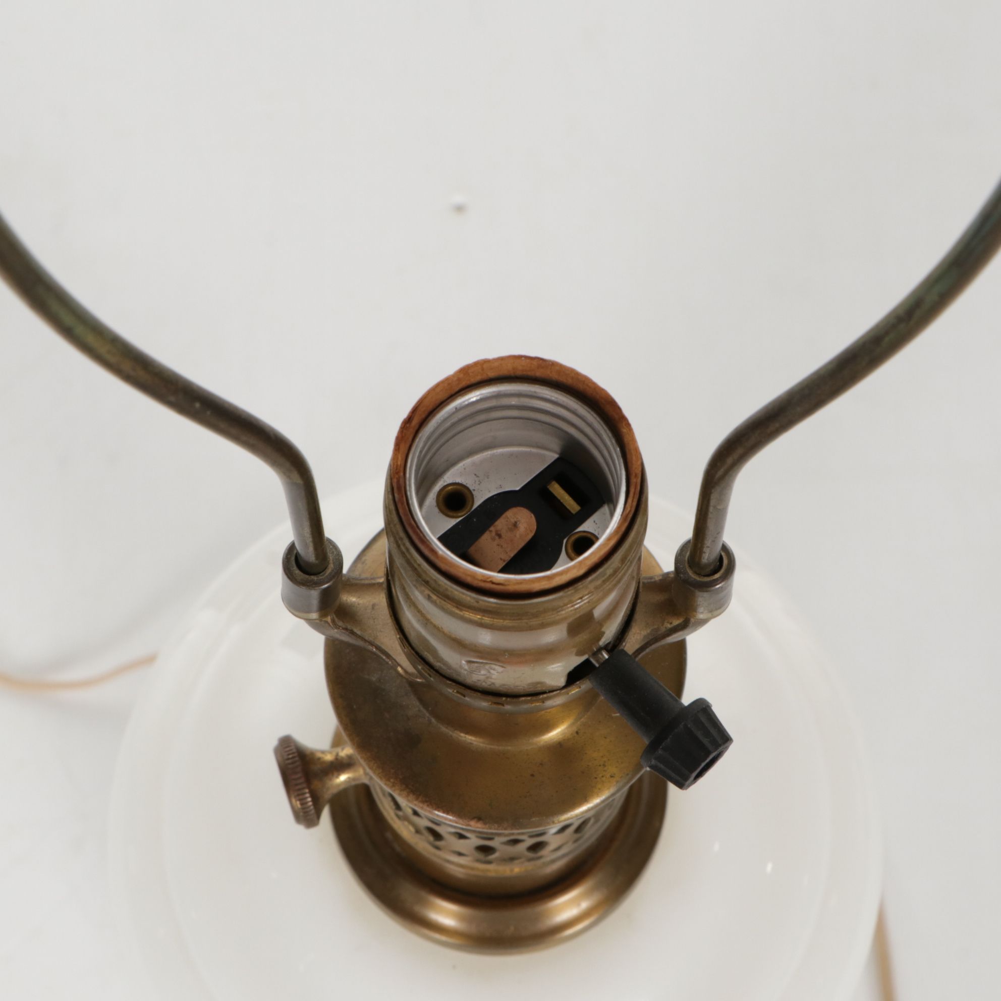 Milk Glass and Brass Table Lamp, Mid to Late 20th Century