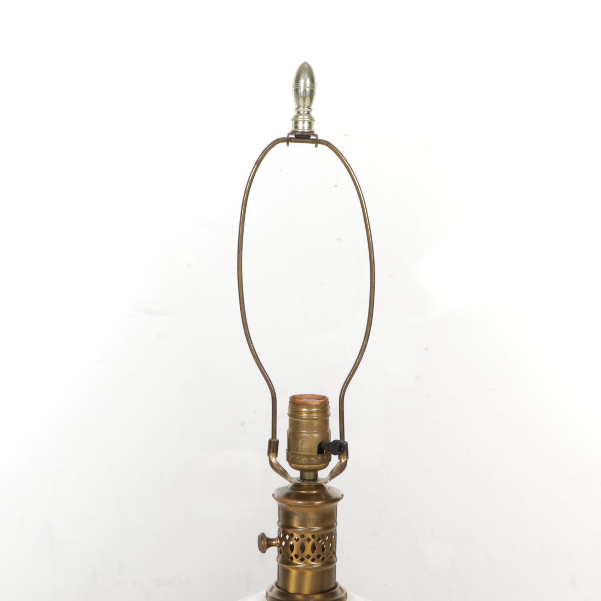 Milk Glass and Brass Table Lamp, Mid to Late 20th Century