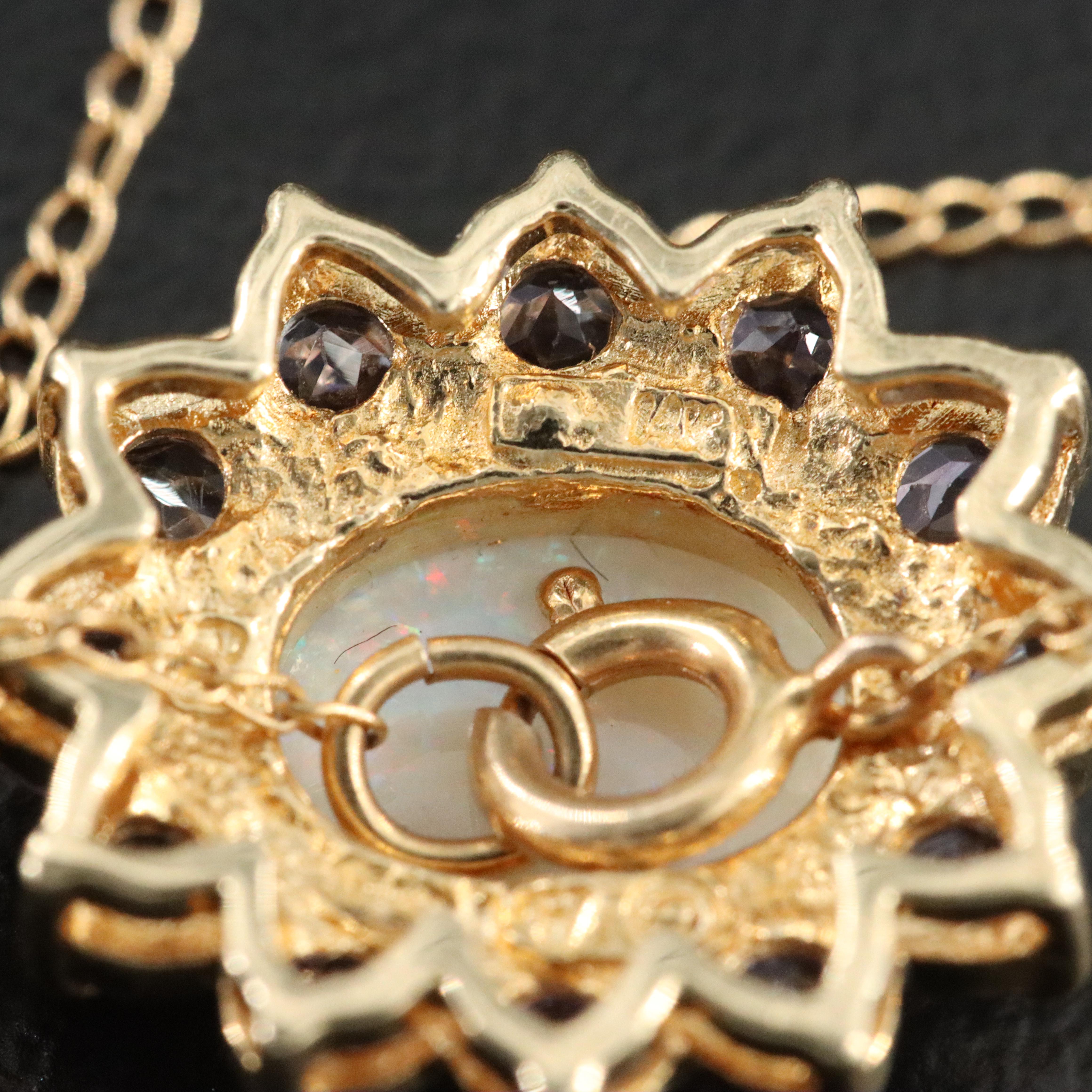 14K Opal and Tanzanite Halo Pendant Necklace