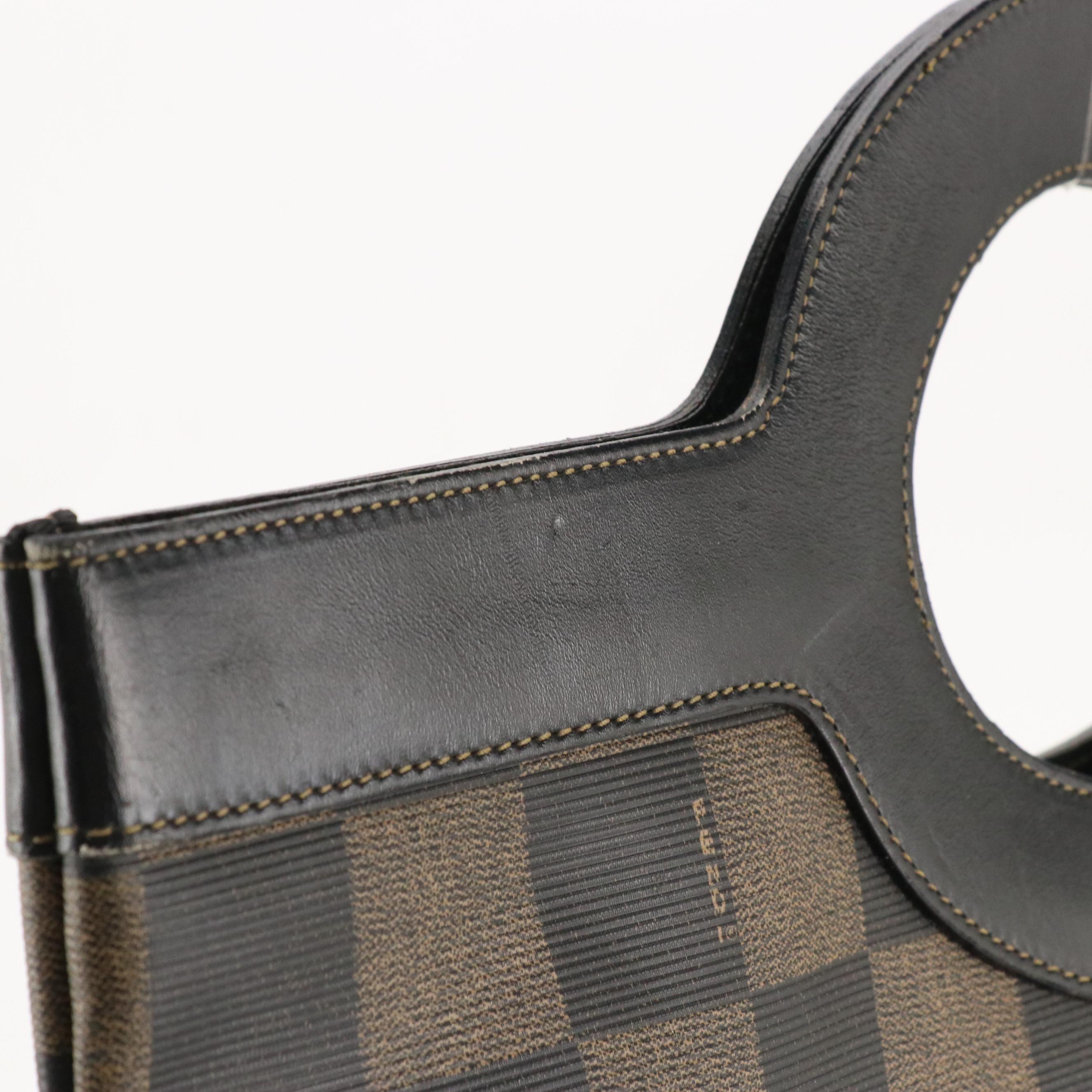 Fendi Handbag Tote in Checked Canvas and Black Leather Trim