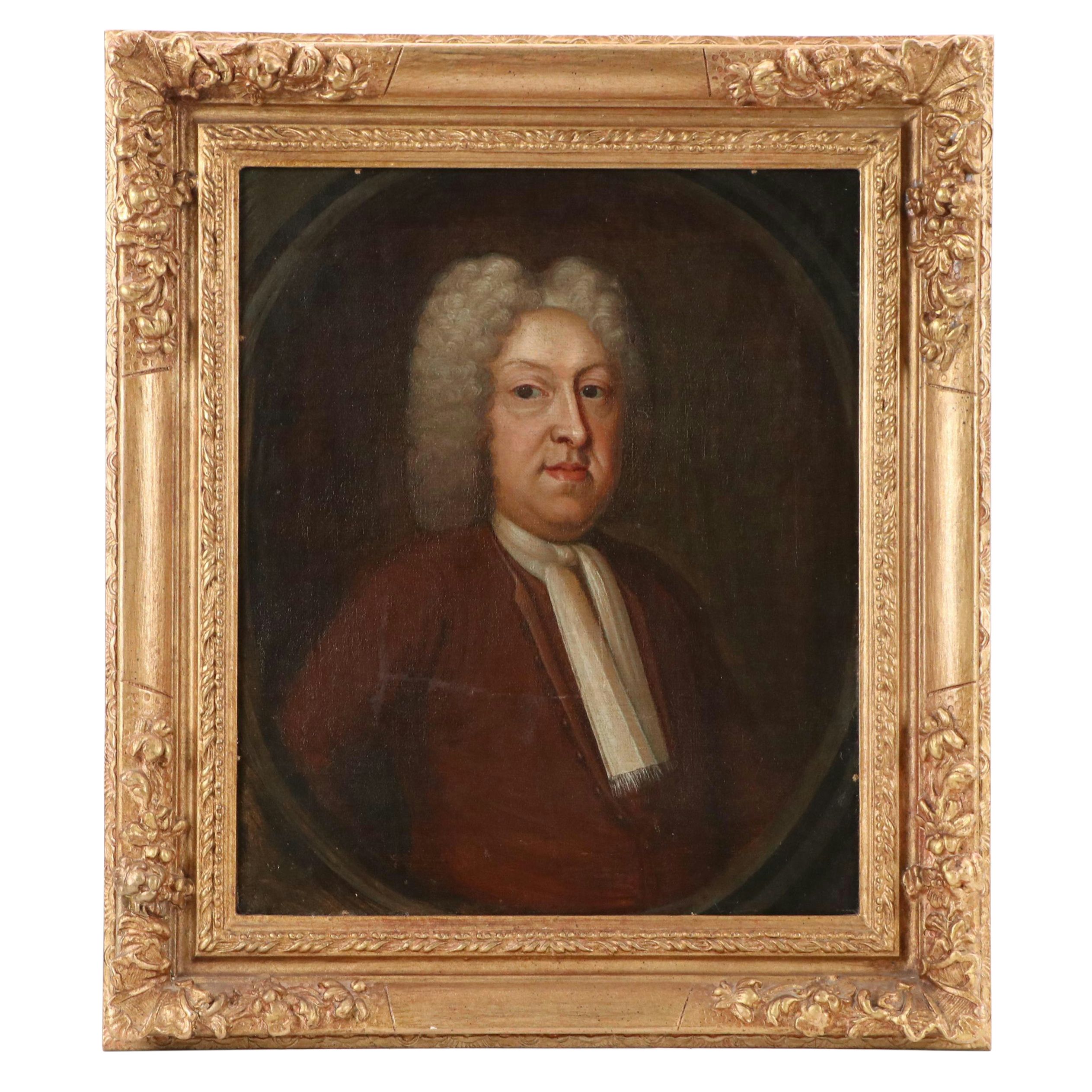 British School Tondo Oil Portrait of Nobleman, Circa 18th Century