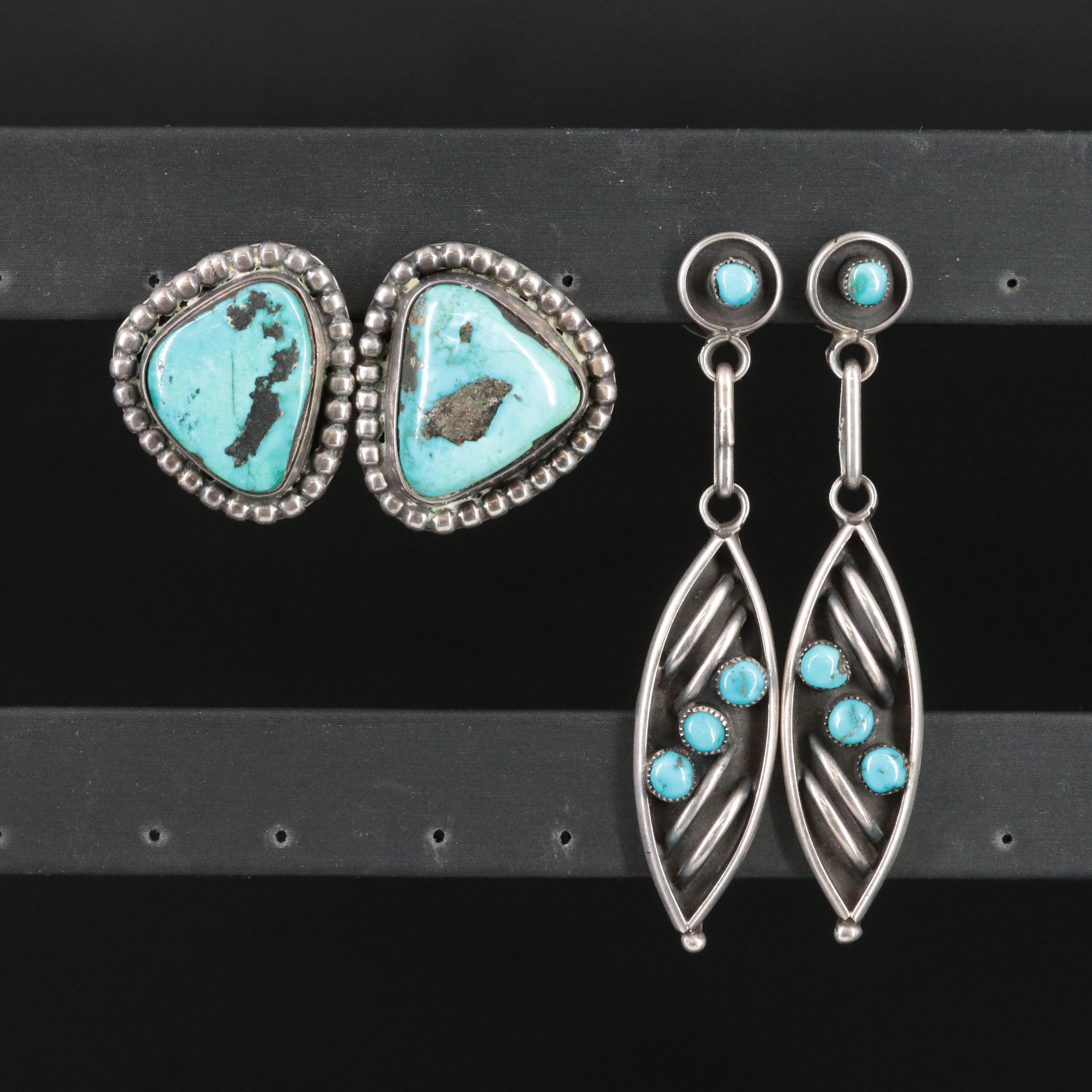 Southwestern Sterling Turquoise Drop Earrings
