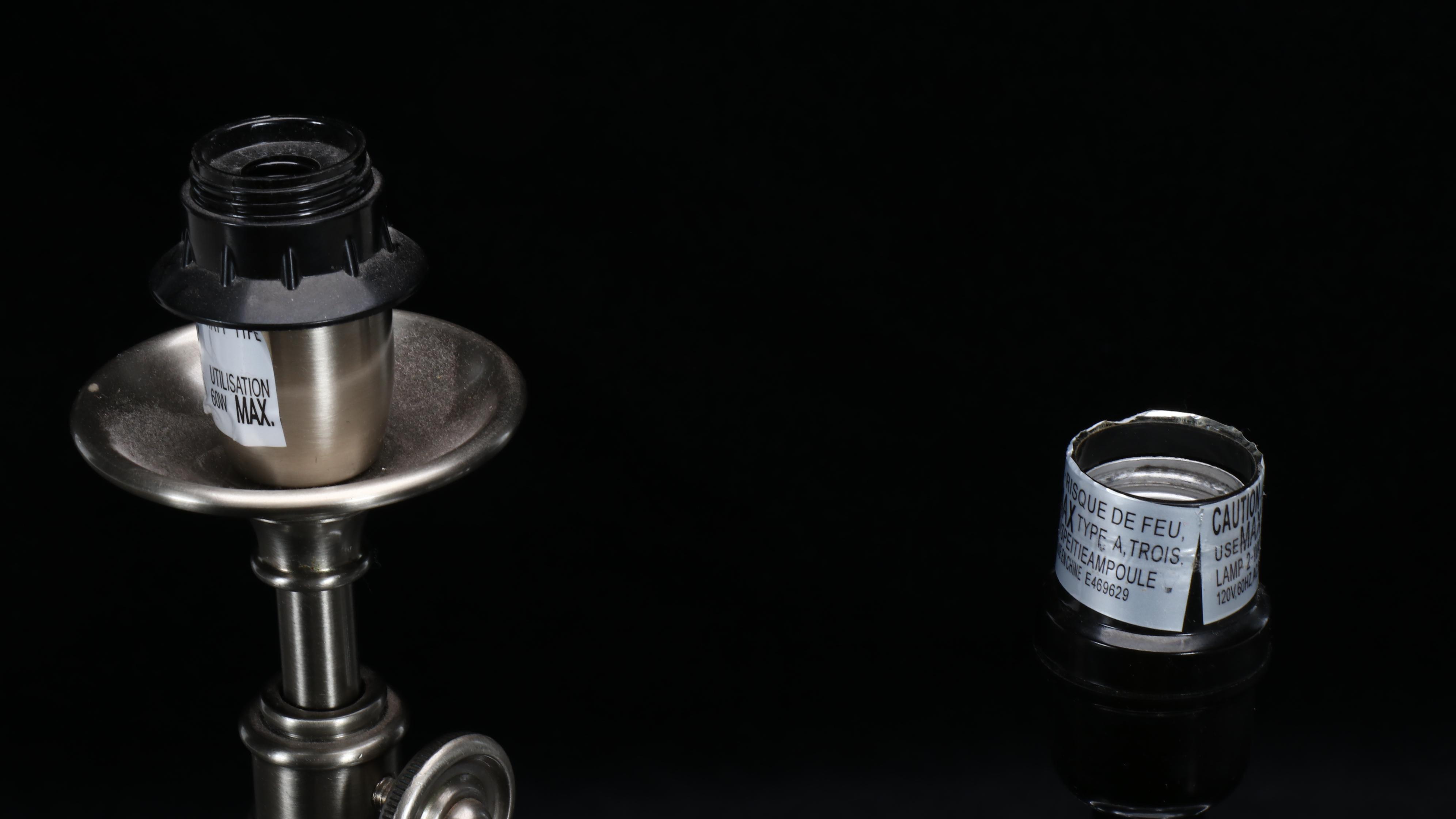 Metal Candlestick and Stacked Orb Table Lamps with Pottery Barn Metal Vase