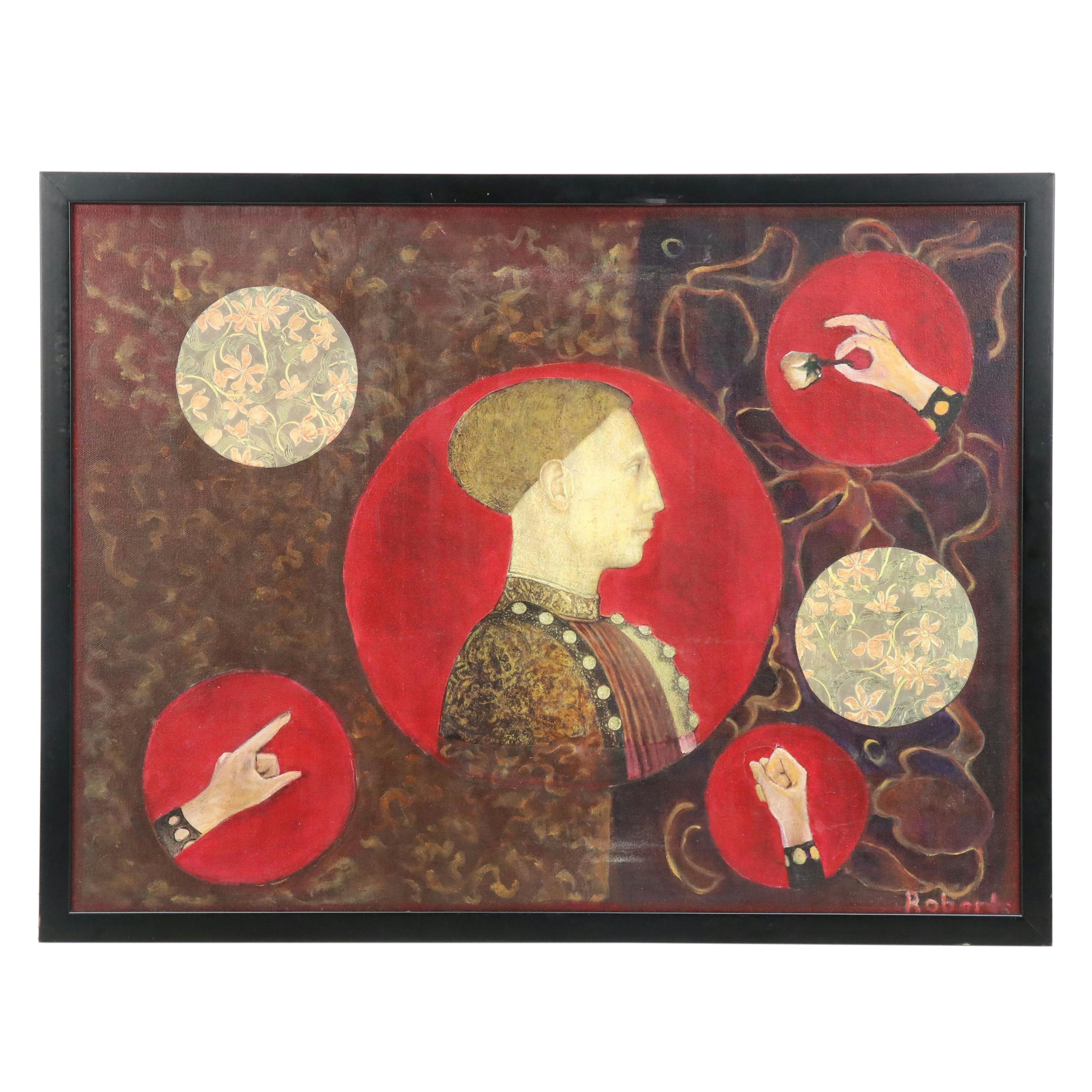 Ann Roberts Mixed Media Painting "Renaissance Man," 21st C.