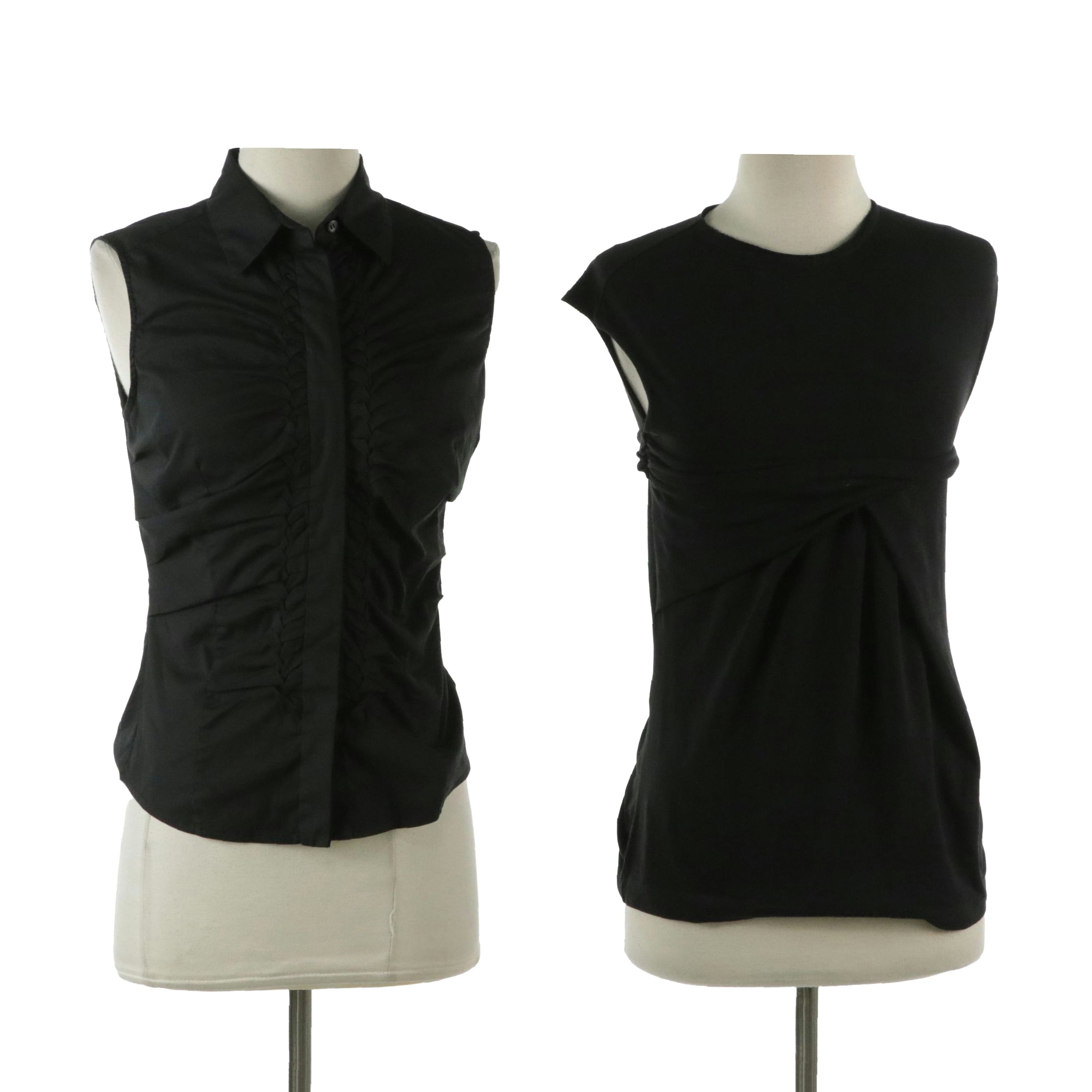 Prada Black Cotton Blend Sleeveless Tops