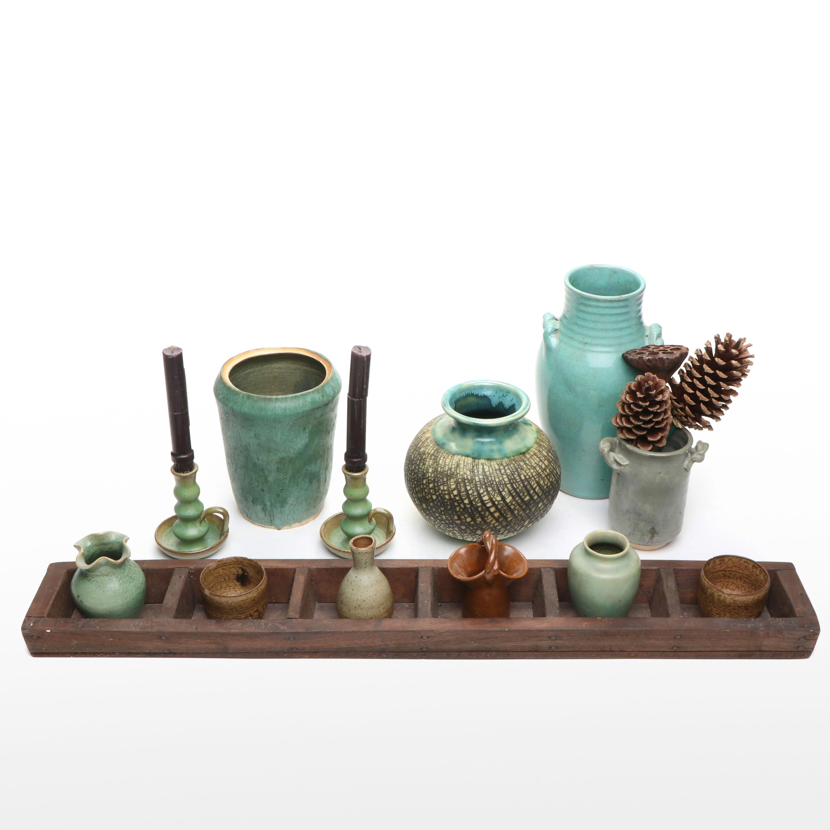 Dolita Dohrman with Other Ceramic Vases, Candlesticks and Sectioned Wood Tray