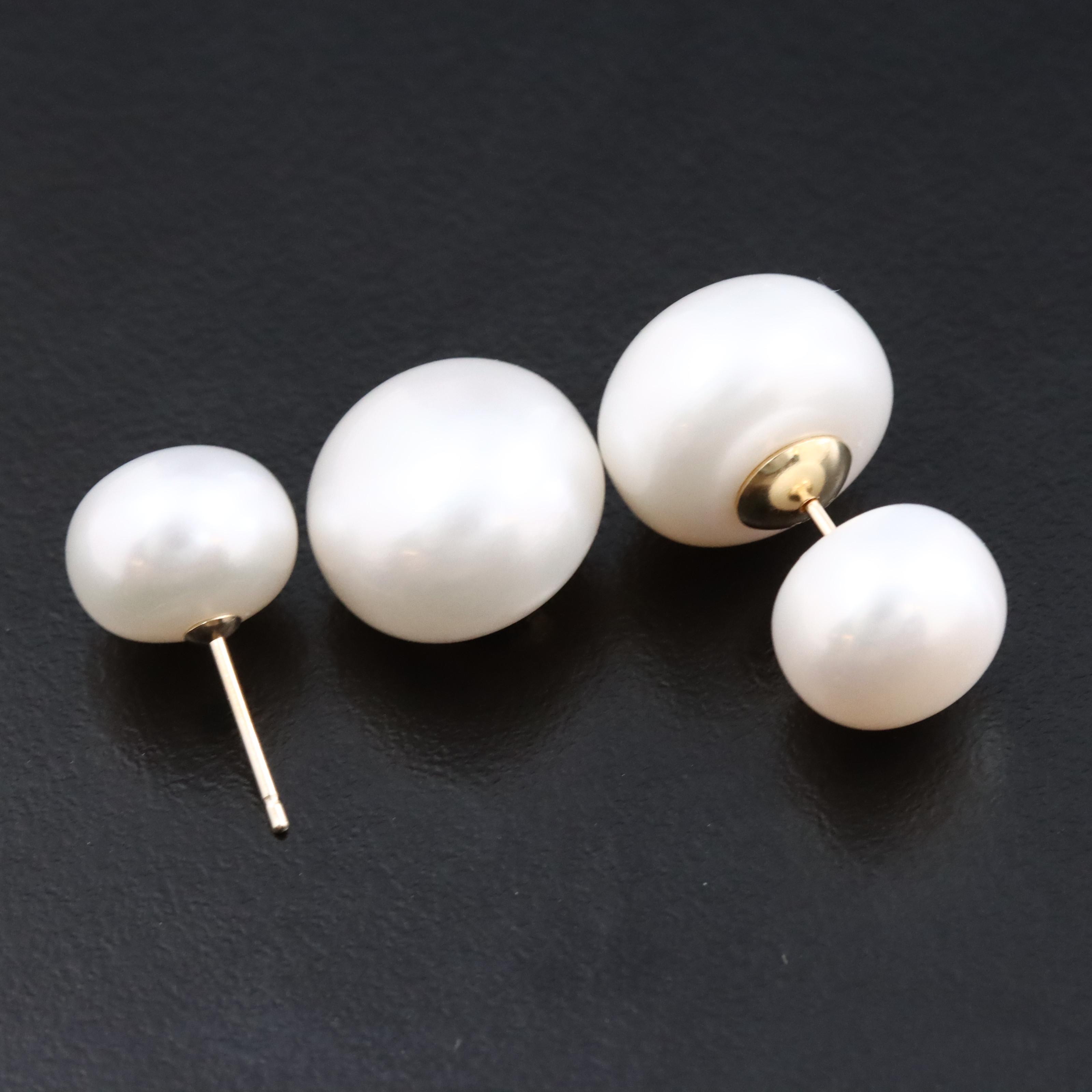 14K Front and Back Pearl Earrings